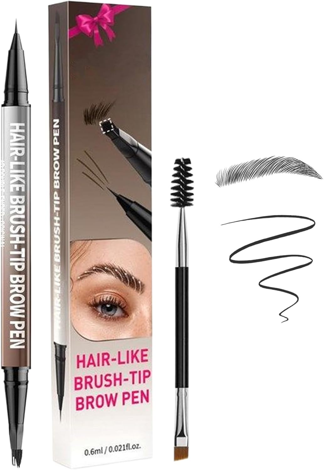 Eyebrow Pencil | 4D 2-In-1 Double-Ended Brow Pen Makeup - Portable Eyebrow Makeup Tool for Women Men Beauty Lovers Parties Dating Gym Travel Business Shopping Dinner Dance Weddings