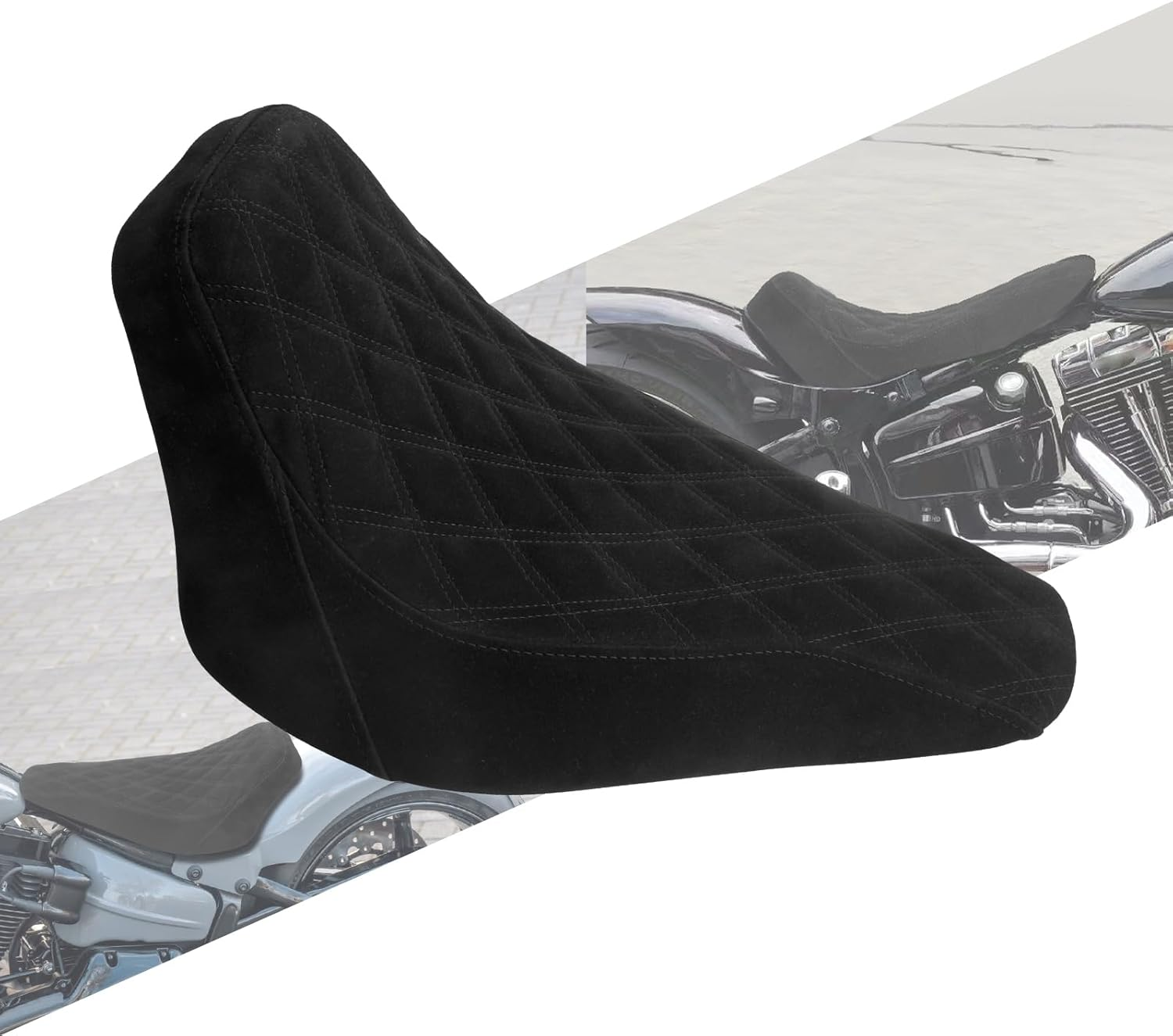 Motorcycle Front Driver Leather/Suede Cushion Pillion Seat Solo Seat Fit for Harley Softail Breakout 2013-2017 Rocker 2008-2017 (Black Stitching)