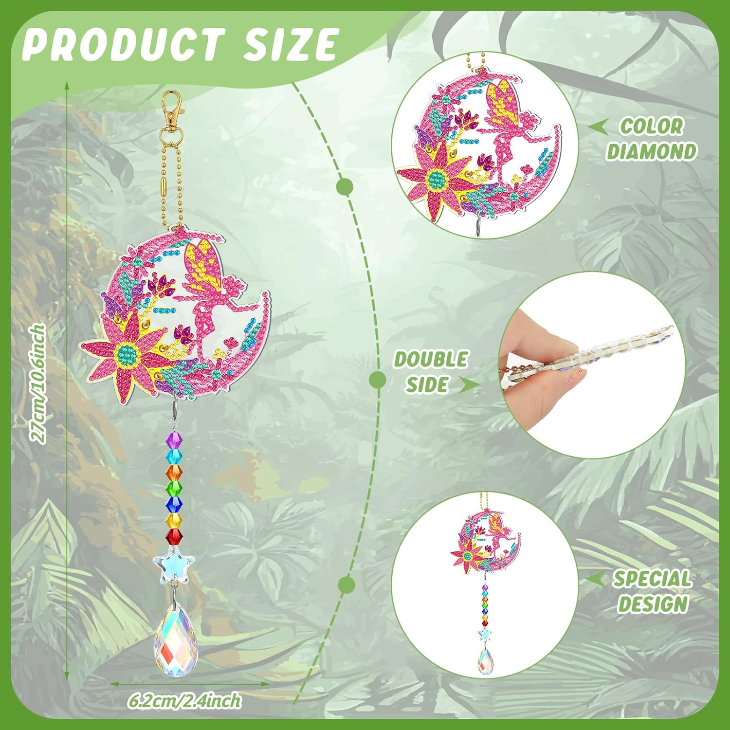 Tradder 6 Pcs Diamond Painting Wind Chimes Spring Diamond Painting Kit Double Sided Elf Ornaments with Crystal Pendant 5D Diamond Art for Spring Home Garden Hanging Ornament image number 1