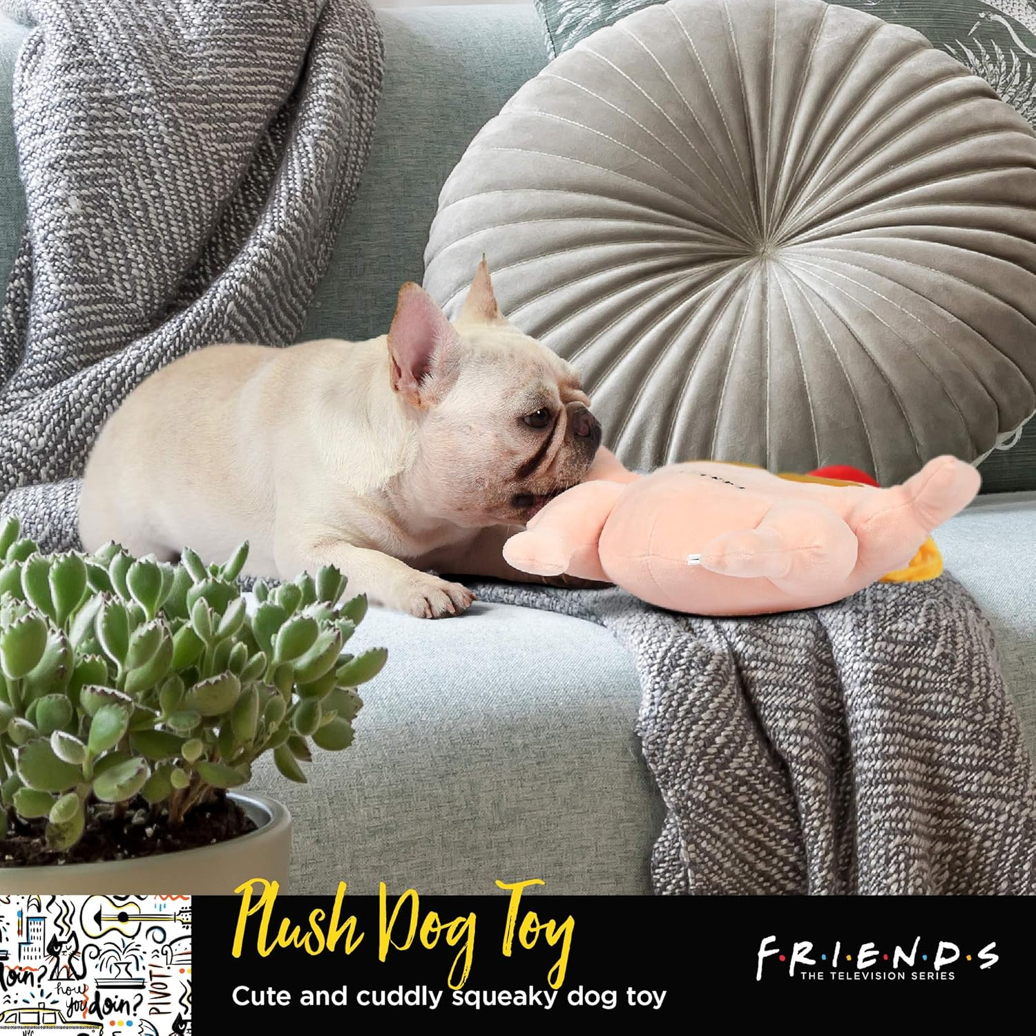 Warner Brothers for Pets Friends TV Show Turkey Head Plush Dog Toy | 12-Inch Cute Squeaky Toy for All Dogs | Stuffed Animal Dog Toys with Squeaker, Friends Thanksgiving Episode