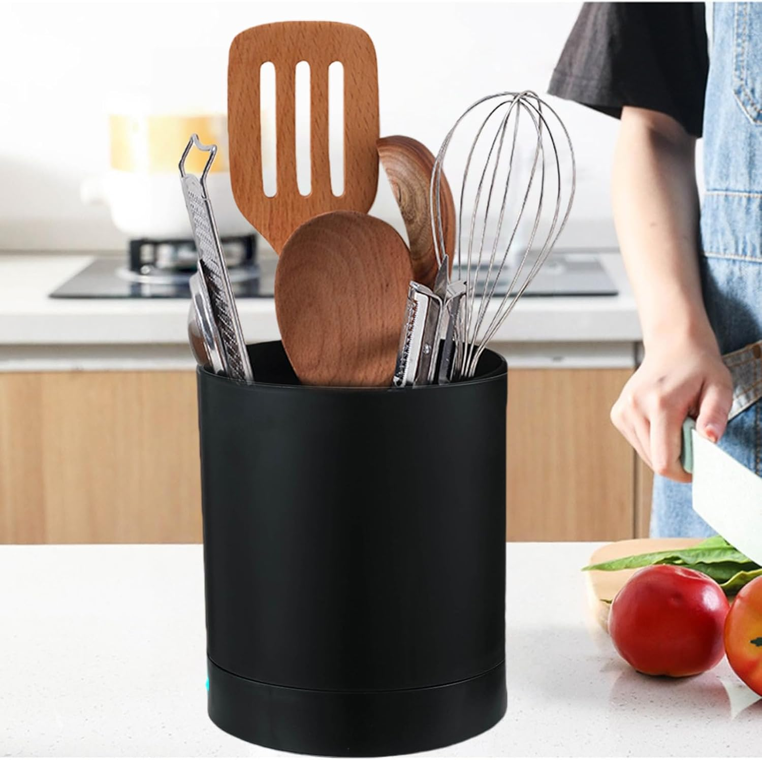 AXVRAV Kitchen Utensil Holder, 360&deg; Rotating Utensil Holder, Non-Slip Waterproof Space Saving Cutlery Basket and Cooking Spoon Holder Organiser for 10-15 Kitchen Utensils on the Worktop image number 6
