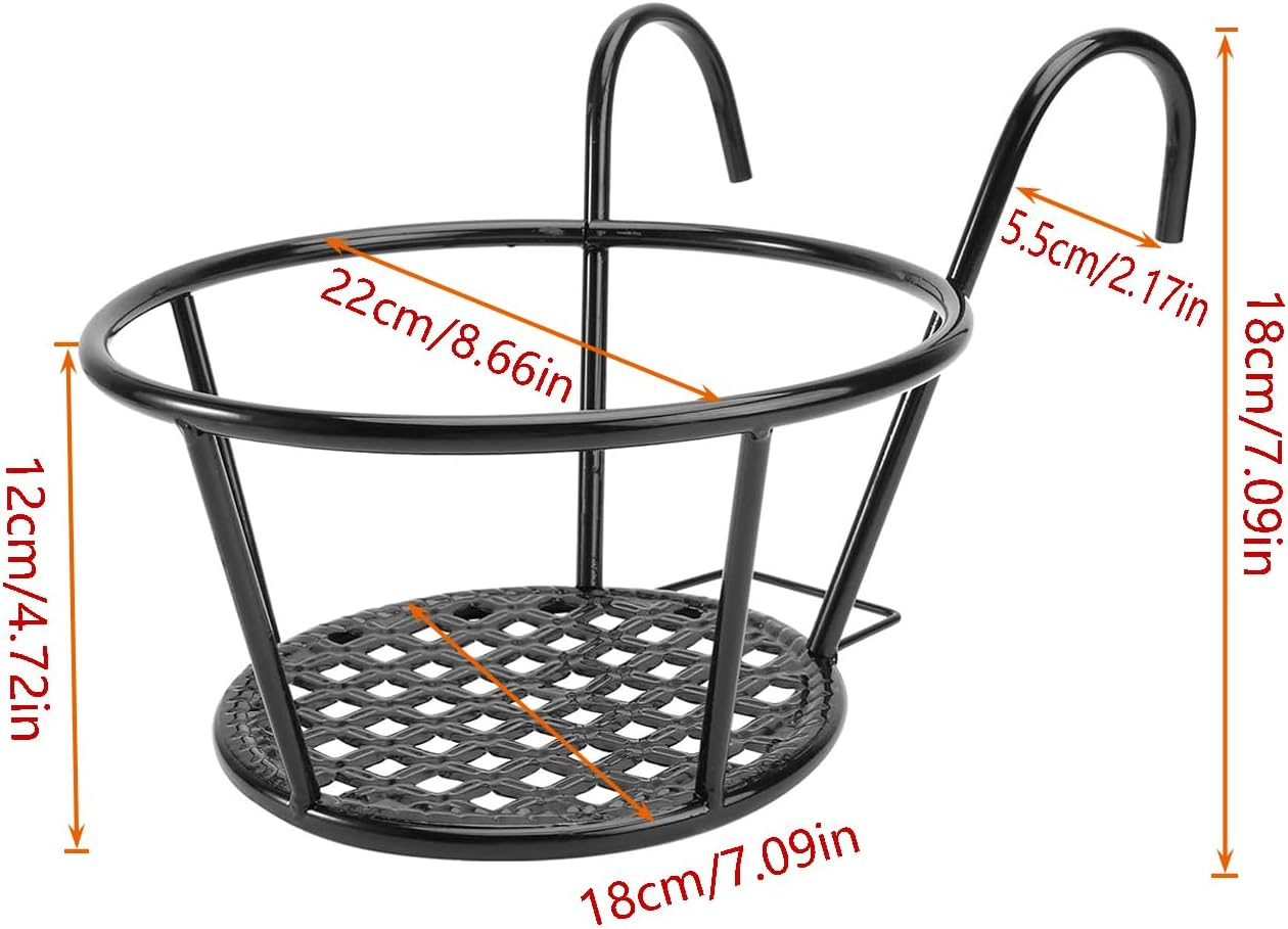 Taicols 4 Pcs Iron Metal Railing Flower Pot, Balcony Iron Plant Stand Railing Hanging Planter Holder for Fence Planters & Hanging Plants,Durable Steel Structure & Decorative Design, Indoor & Outdoor image number 4