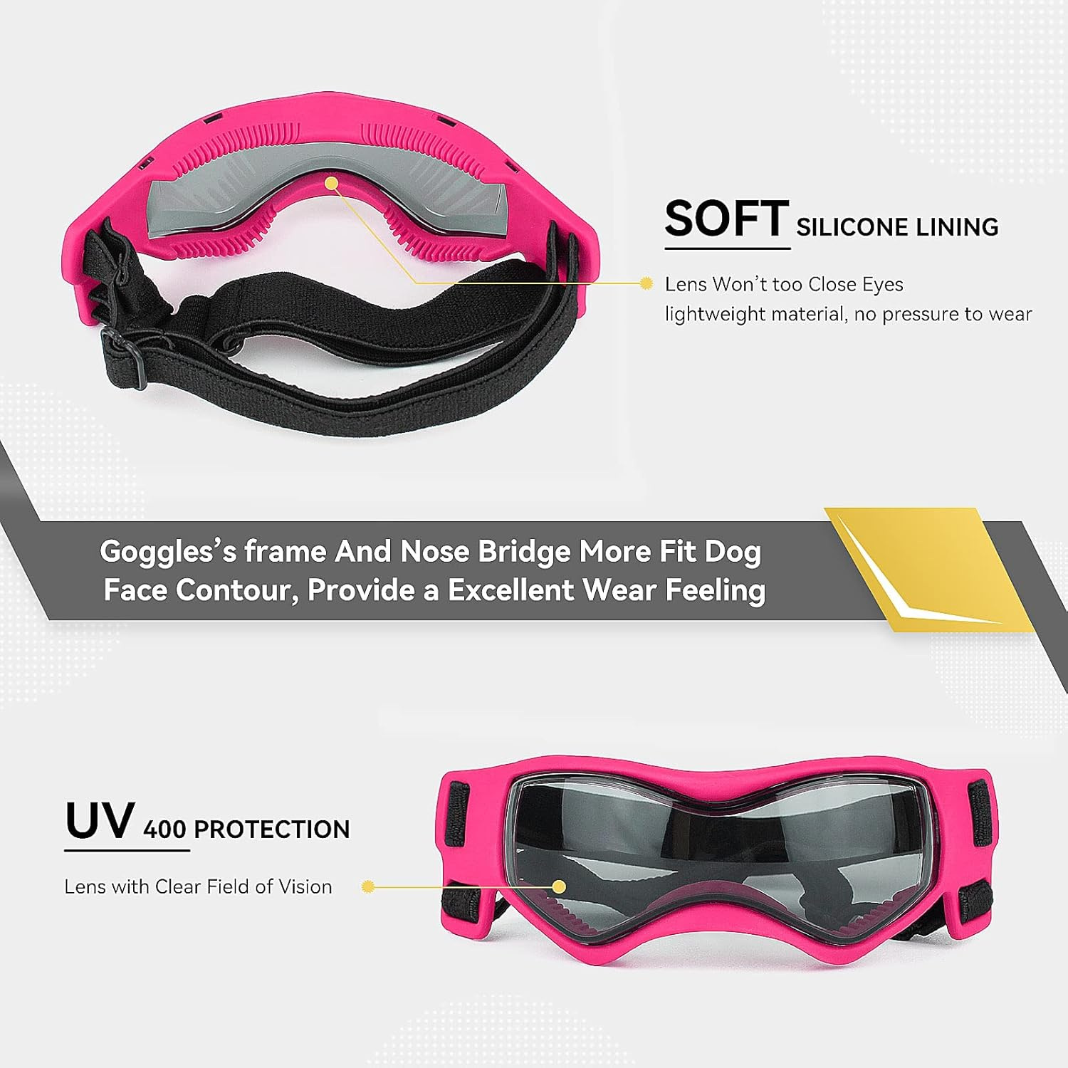 Dog Goggles Dog Sunglasses for Small Breed UV Protection Windproof with Adjustable Head Straps Chin Straps for Ride Car/Hiking Travel/On Beach-Pink image number 3