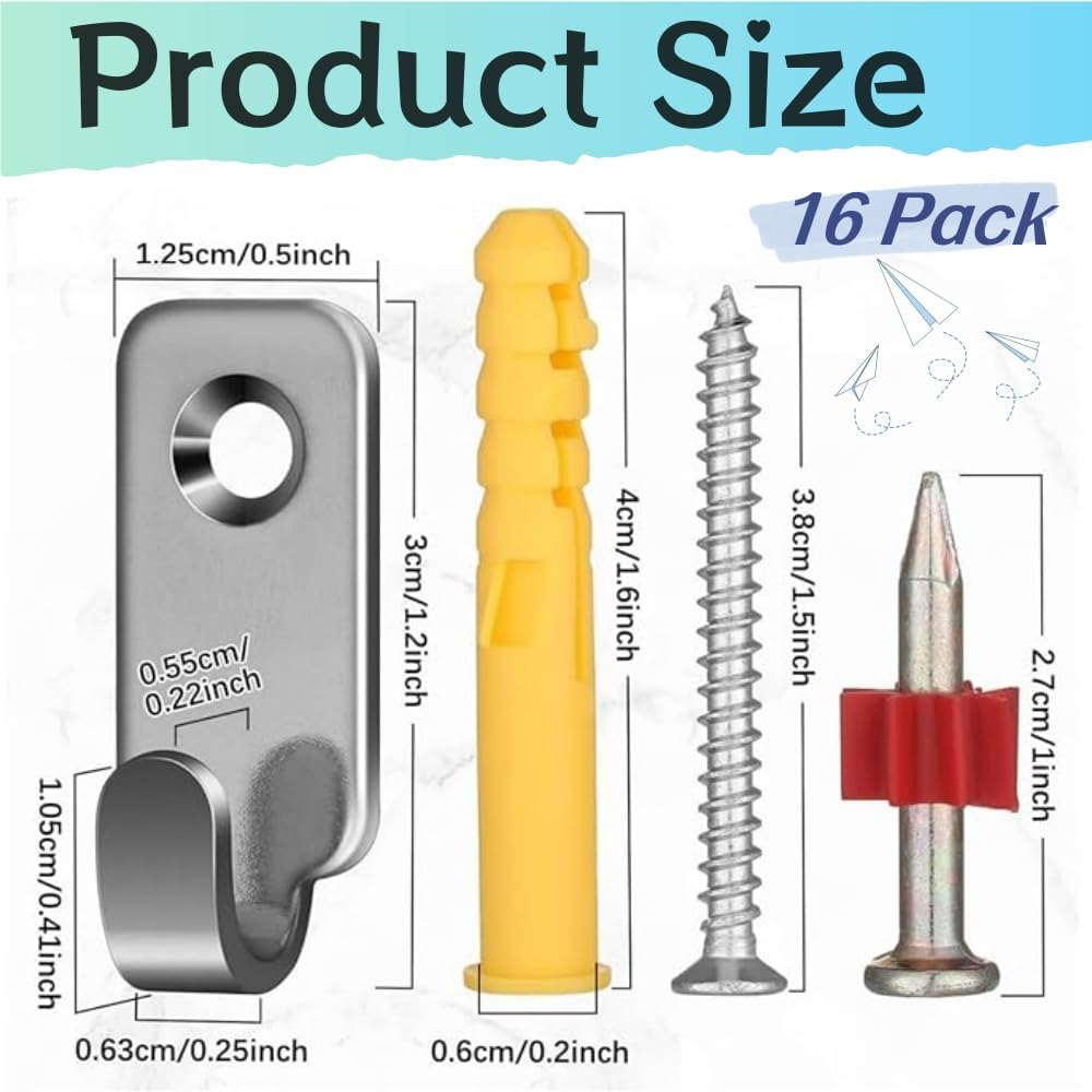 16 Pack Stainless Steel Wall Mounted Mini J Hooks , Ljxyloog Heavy Duty Picture Hangers Mirror for Frame Hanging Hardware Band Screw