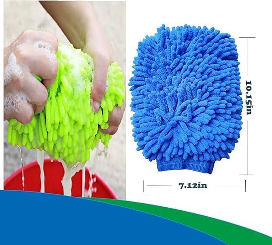 House Cleaning and Car Wash Mitts, Home Dusting Microfiber Gloves, Washing Clean Polish Faster (2-Pack, Green+Blue) image number 5