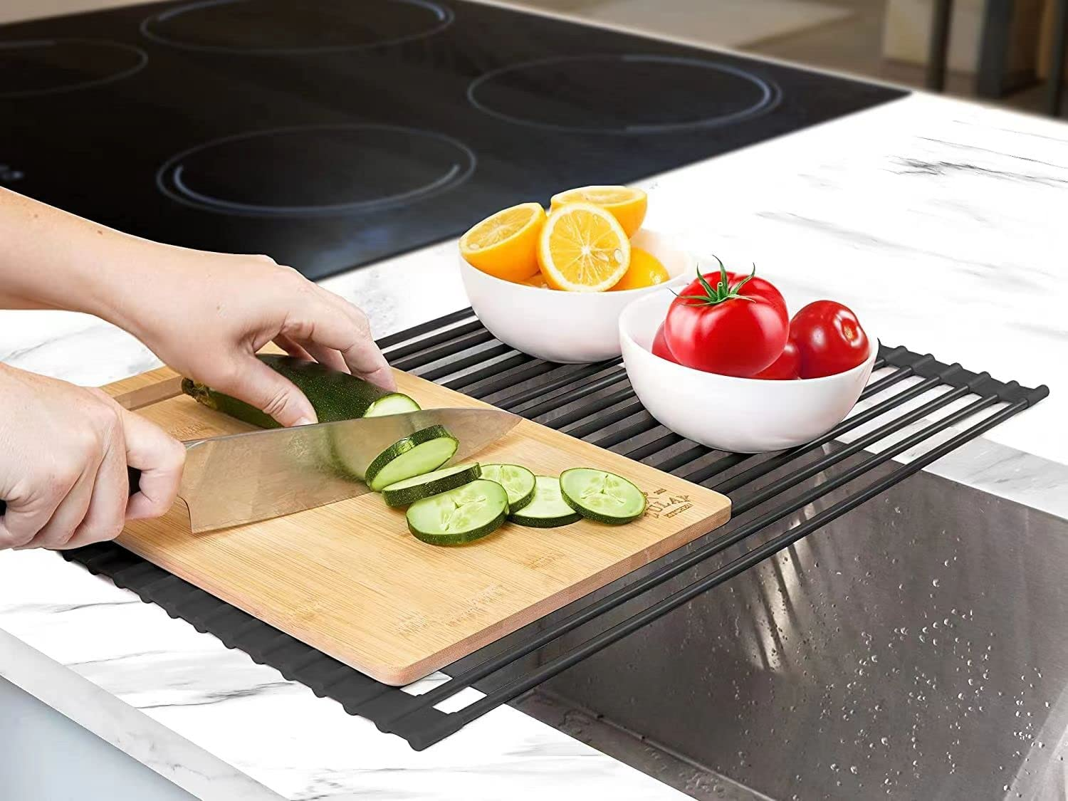 Silicone Dish Drying Racks, Non-Slip Roll up Dish Drying Drainers for Kitchen Sink Counter (43Cm X 33Cm, Black) image number 2