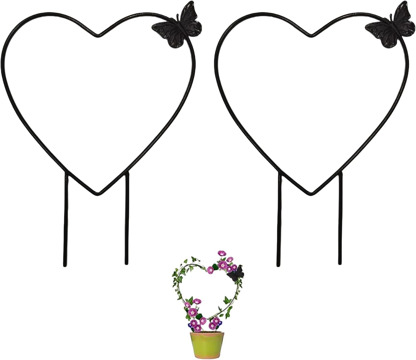 Sgphrzlt 2 Pack Small Trellis for Potted Plants, Metal Trellis for Climbing Plants Indoor, Houseplant Vine Support Outdoor Garden Climber for Ivy Flower Flowerpot, Heart