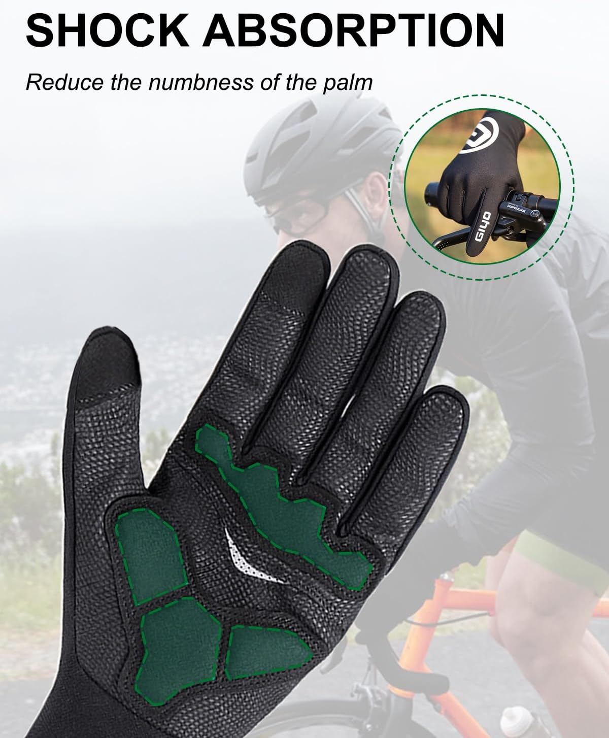 Cycling Gloves Padded Full Finger Bike Bicycle Shock-Absorbing Gloves for Men Women image number 3