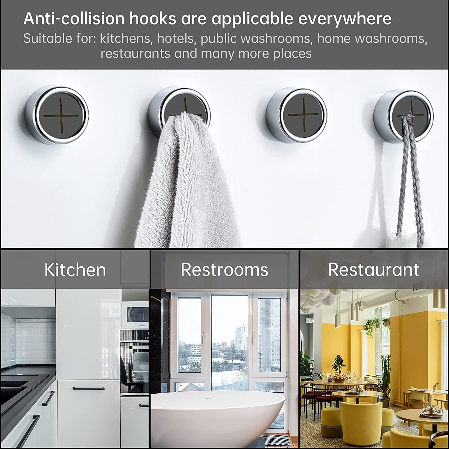 3 Pieces Kitchen Towel Hooks round Adhesive Dish Towel Hook Premium Chrome Finish & Easy Installation Wall Mount Hand Towel Hook Ideal as Bathroom, Shower or Outdoor Towel Holders image number 4