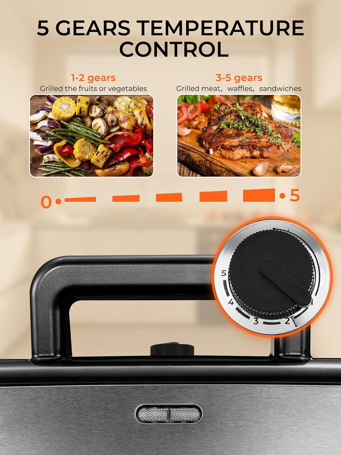 Sandwich Maker 1200 Watt Waffle Iron Sandwich Toaster 3 in 1 (Sandwich, Waffle, Grill Plate), Housnat Contact Grill with 5-Speed Temperature Control and Non-Stick Coating Plates, LED Display image number 1