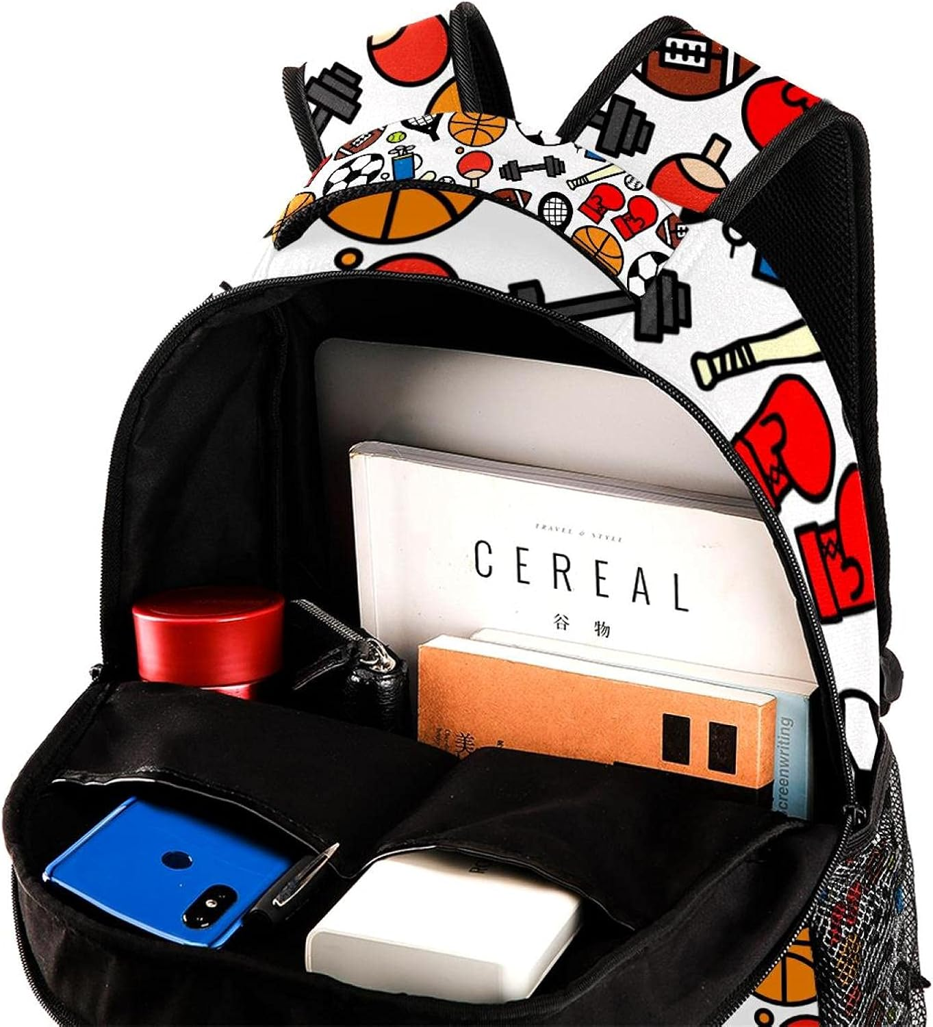 Colorful Sport Icon on White Background Backpack Students Shoulder Bags Travel Bag College School Tote Backpacks image number 5