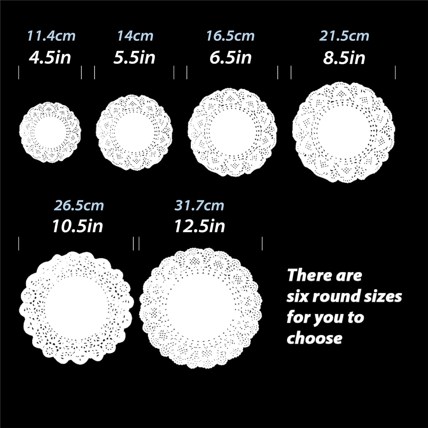 White round Lace Paper Doilies 8.5 Inch Disposable Lace Placemats for Food, Desserts,Cakes, and Baked Treats, Pack of 100 image number 3