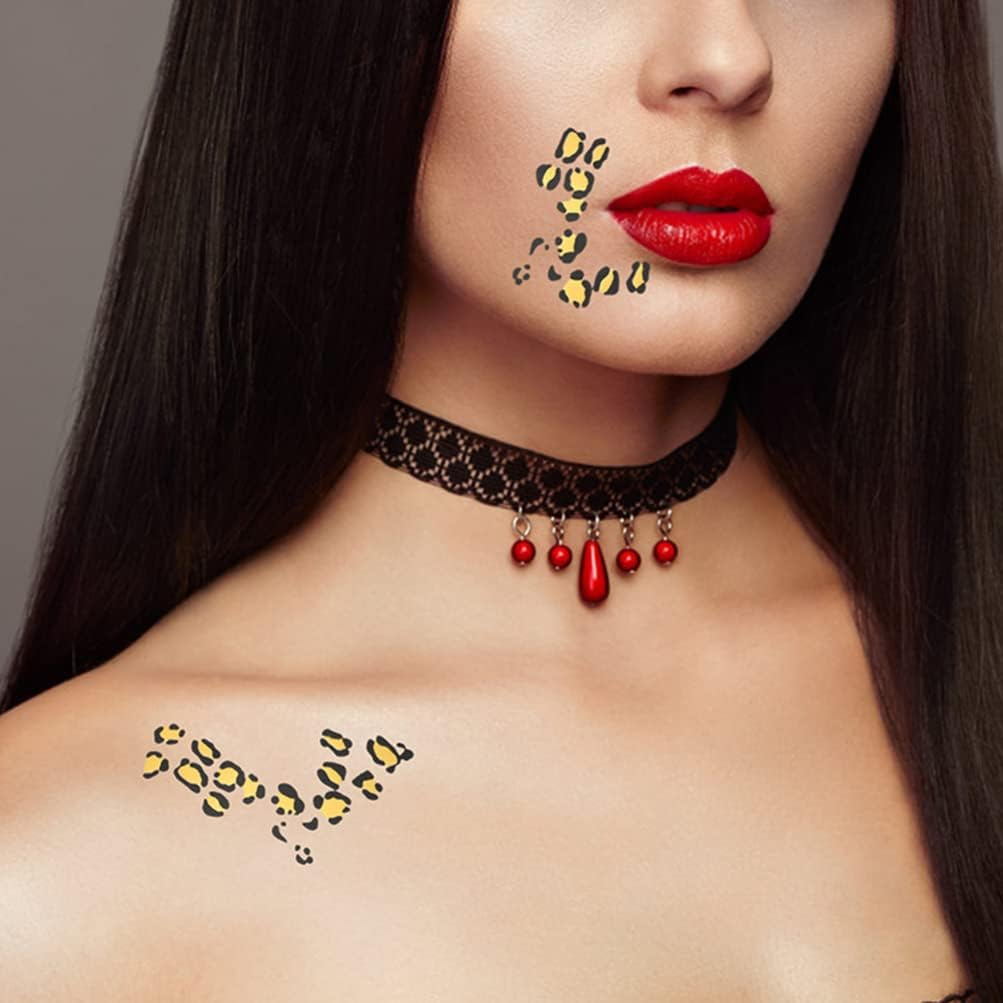 Lurrose Leopard Print Temporary Tattoos Leopard Face Stickers Leopard Makeup Tattoos for Halloween Party Favors, 8 Sheets image number 2