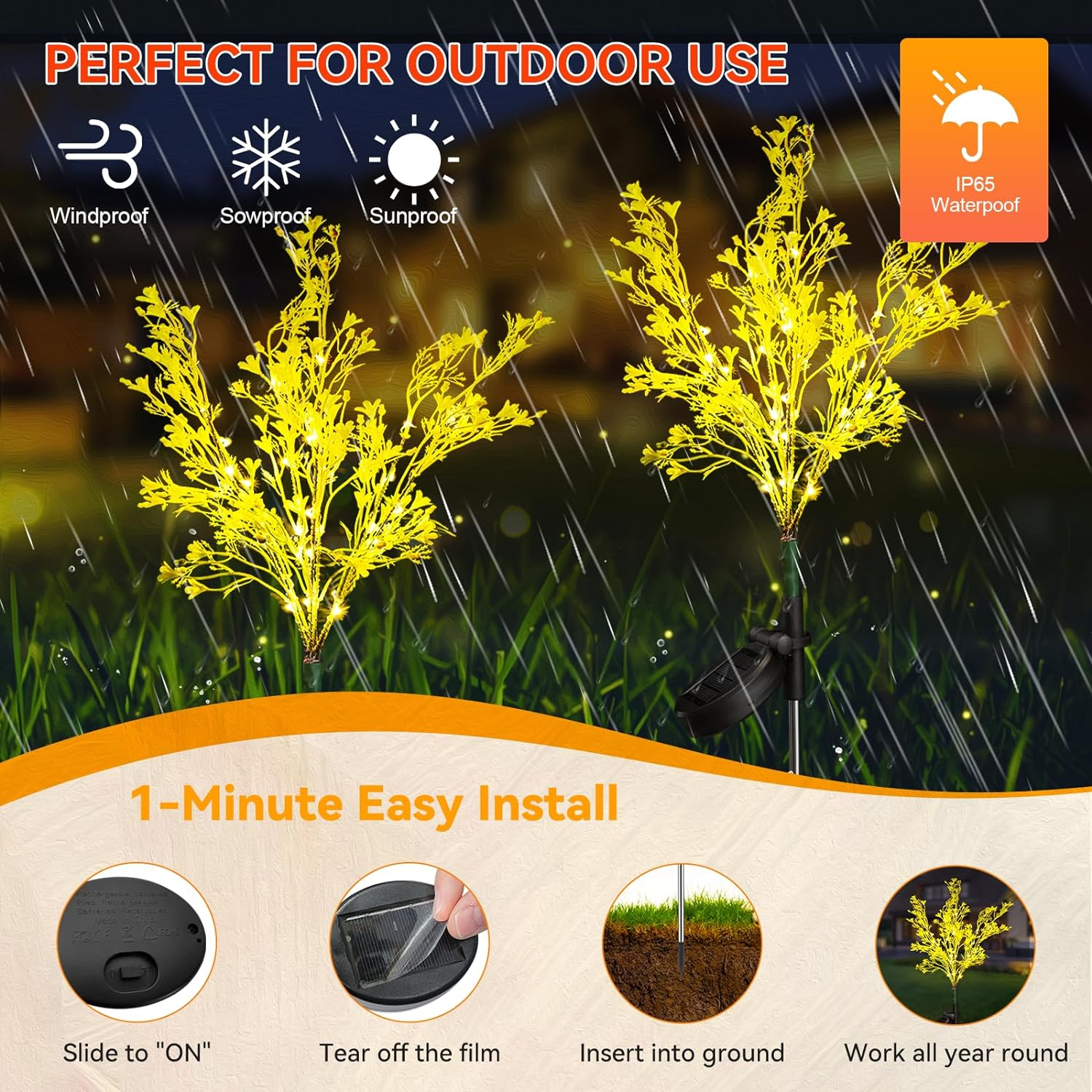 Neporal Solar Garden Lights Outdoor Decorative, Solar Flowers Lights Dusk to Dawn, Solar Garden Stake Lights Waterproof IP65, Solar Powered Flower Lights - Gardening Gifts for Women - Golden image number 3