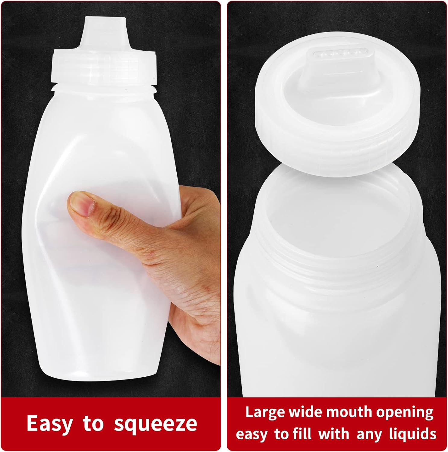 Condiment Porous Squeeze Bottles,Salad Dressing Container,Bottles for Sauces,3-Pack 13 Oz, Syrup Dispenser Great Ketchup, Salad, BBQ Sauce, Oil Transparent image number 1
