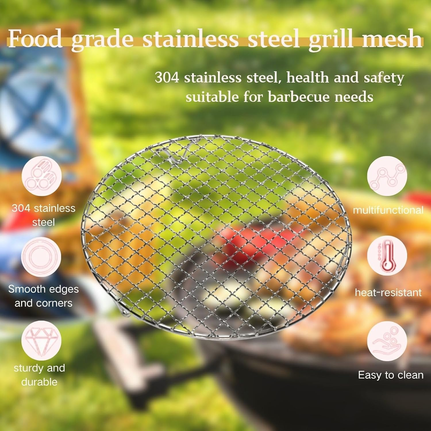 Poemtian Grill Mesh, Stainless Steel round Barbecue Net, Multi-Purpose round BBQ Grill Net for Camping, Cooking Beef, Chicken, Vegetables image number 3