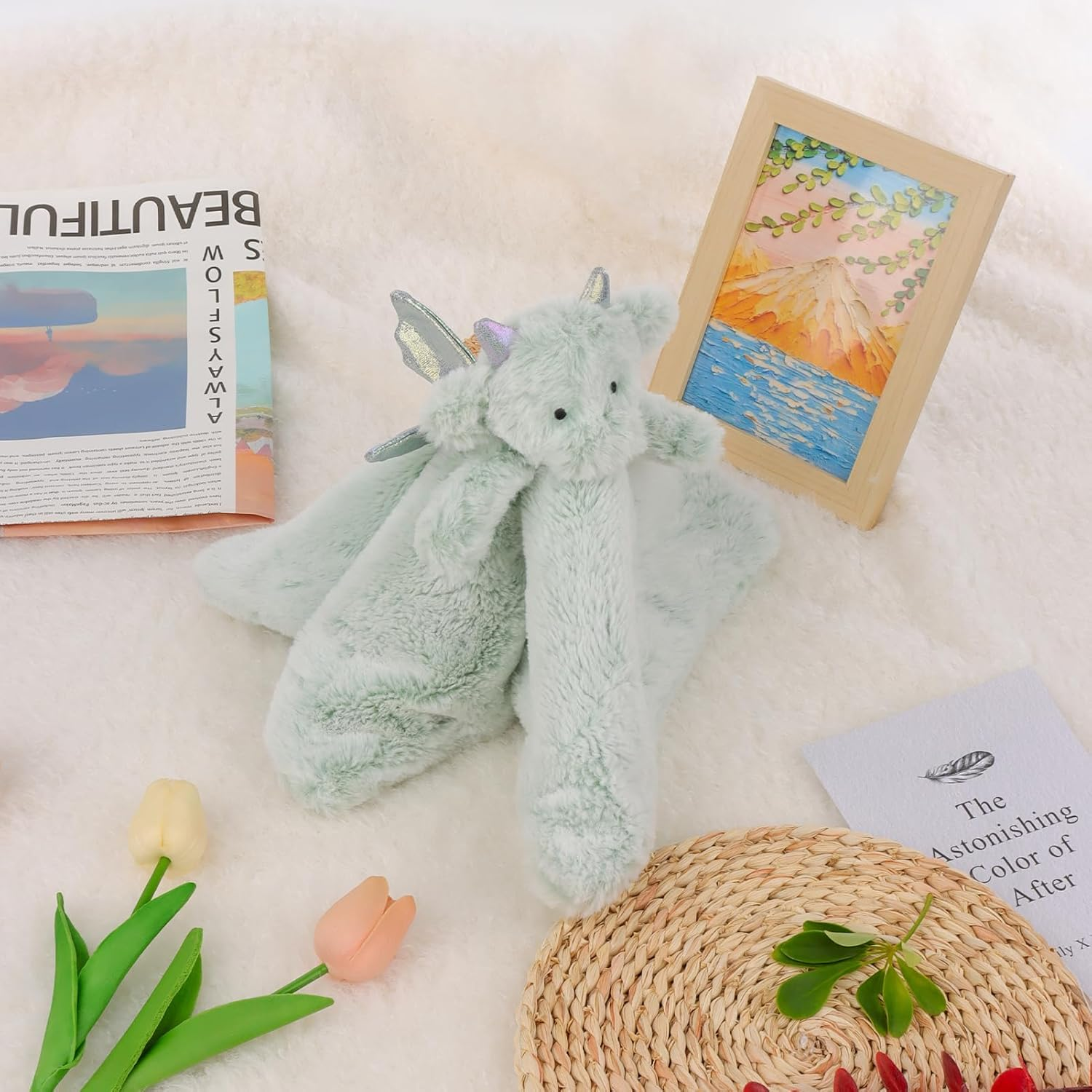 Apricot Lamb Luxury Snuggle Plush Cute Dragon Dinosaur Infant Stuffed Animals Security Blanket Nursery Character Blanket (Green Dragon, 13 Inches) - Orange image number 4