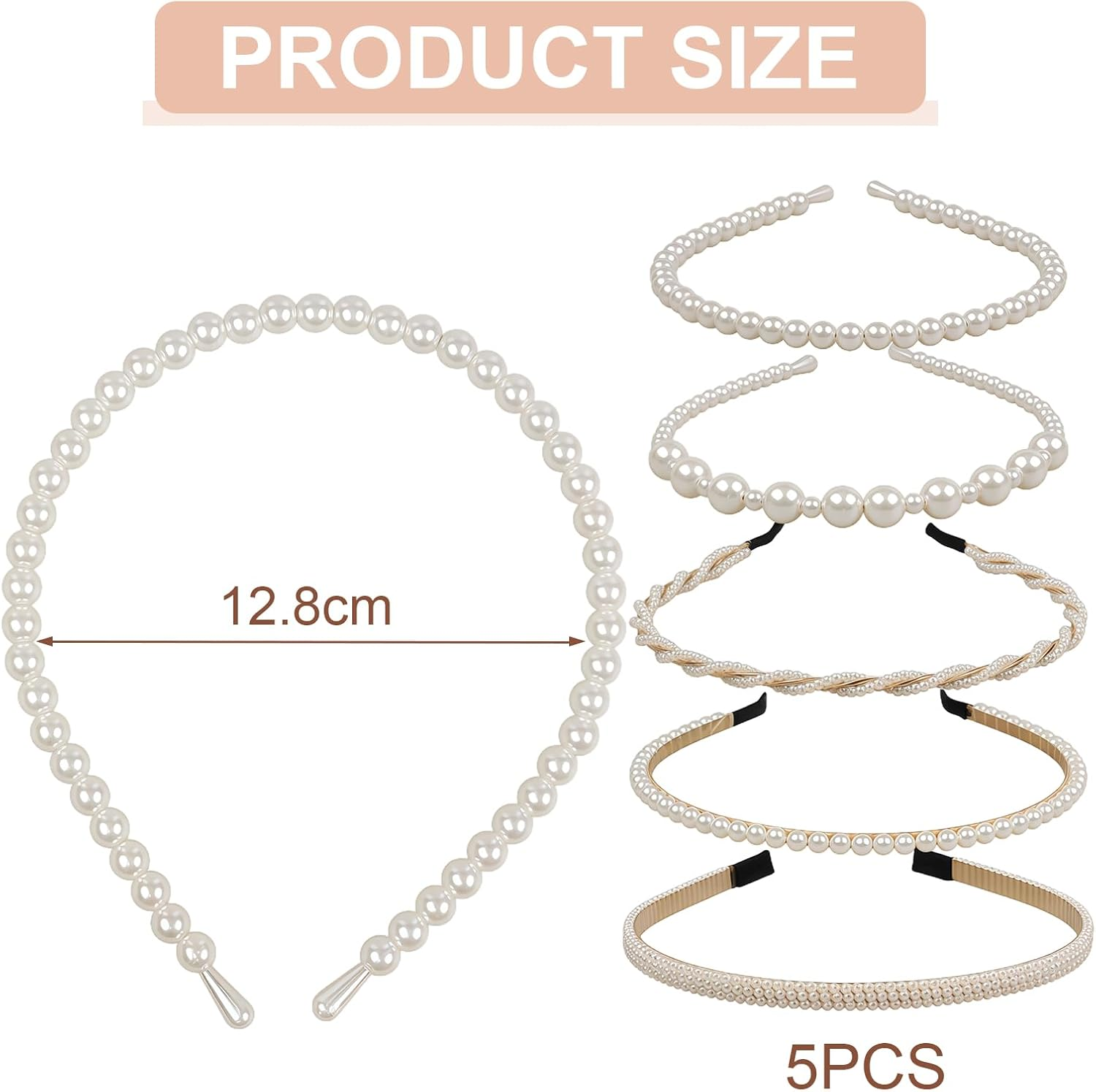 Evadollina Women'S Headbands, Pack of 5 Headbands, Pearl Headbands for Women, Non-Slip White Pearl Hair Bands, Headbands for Girls and Women, for Festivals and Parties image number 4