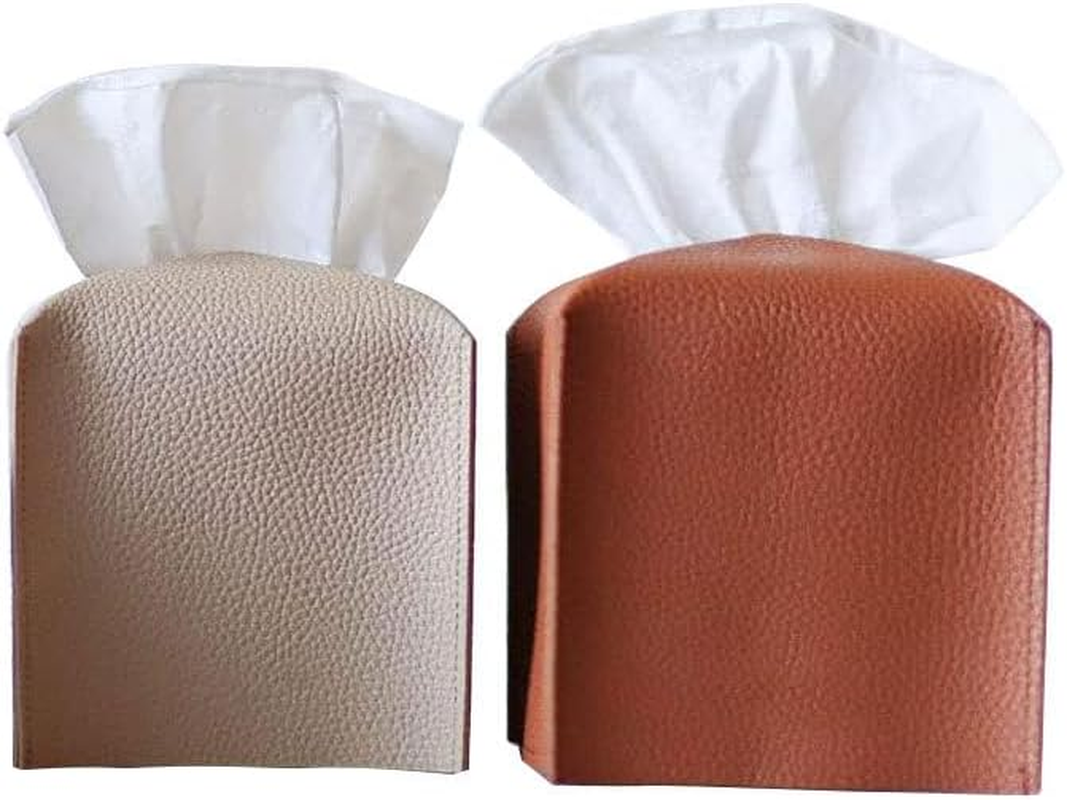 Tissue Box Cover Holder, Square PU Leather Decorative Tissue Box Organizer for Tabletop, Bathroom, Car & Office &ndash; Stylish Tissue Box Holder with Bottom Belt for Modern Home & Office Decor (Beige) - Black image number 4