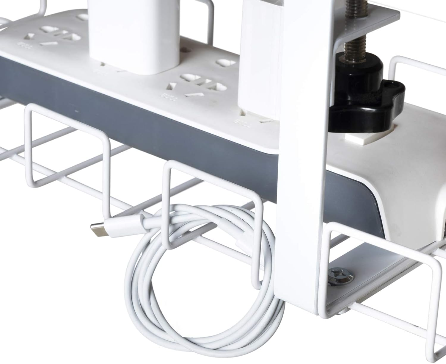 Cable Management Tray, Calife under Desk Wire Organizers, 15.7&rsquo;&rsquo; Detachable Cords Organizer without Drilling Hide Wires Power Strips Chargers for Office and Home (White) image number 6