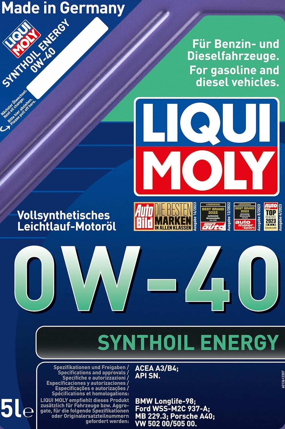 Liqui Moly Synthoil Energy Engine Oil 5L 0W40 9515 image number 6
