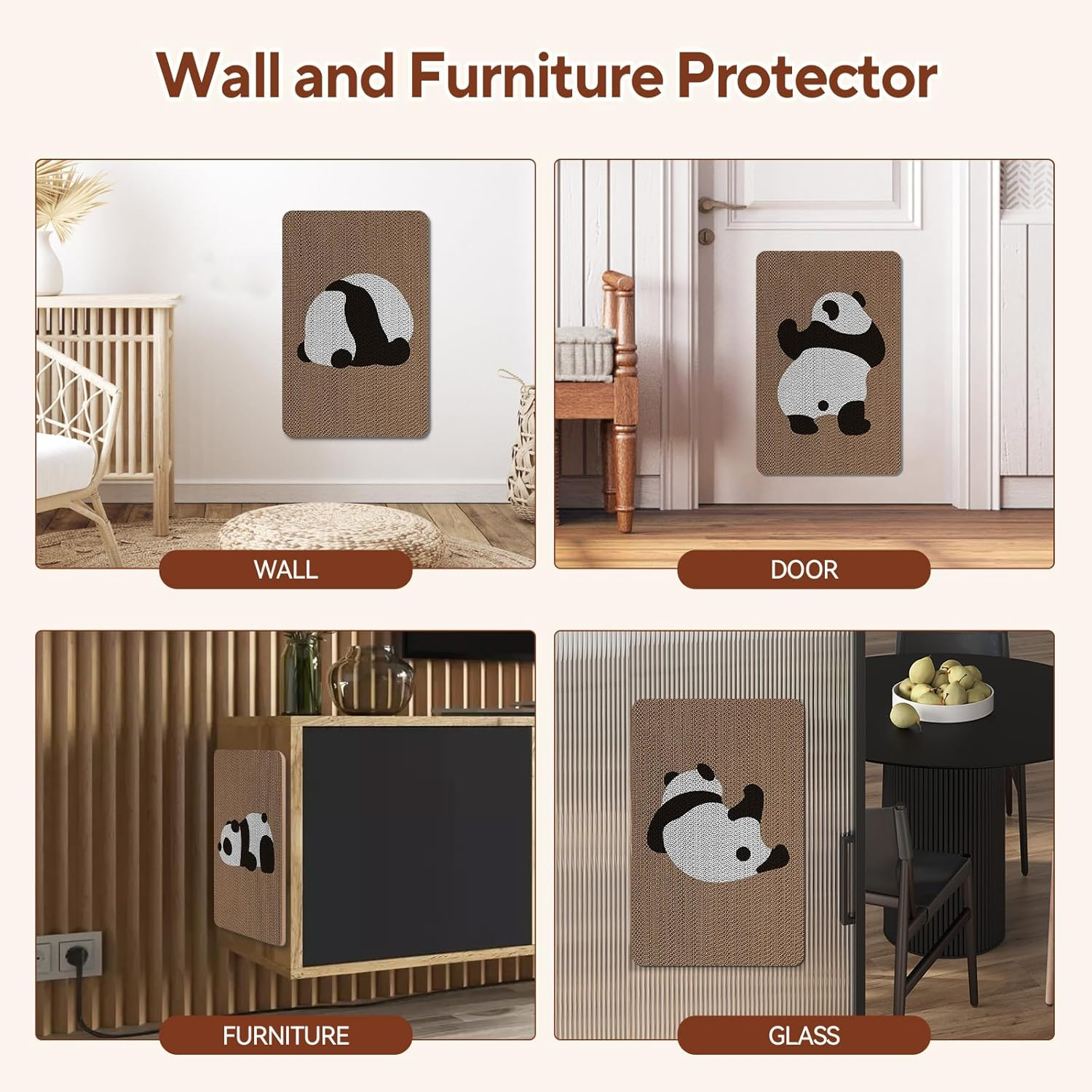AUSCAT Cardboard Cat Wall Scratcher, 7 Cat Scratching Boards with Box, Wall Mounted Cat Scratching Pads for Indoor Cats, Furniture Protector, 14.5" X 9.3", Panda Pattern image number 2
