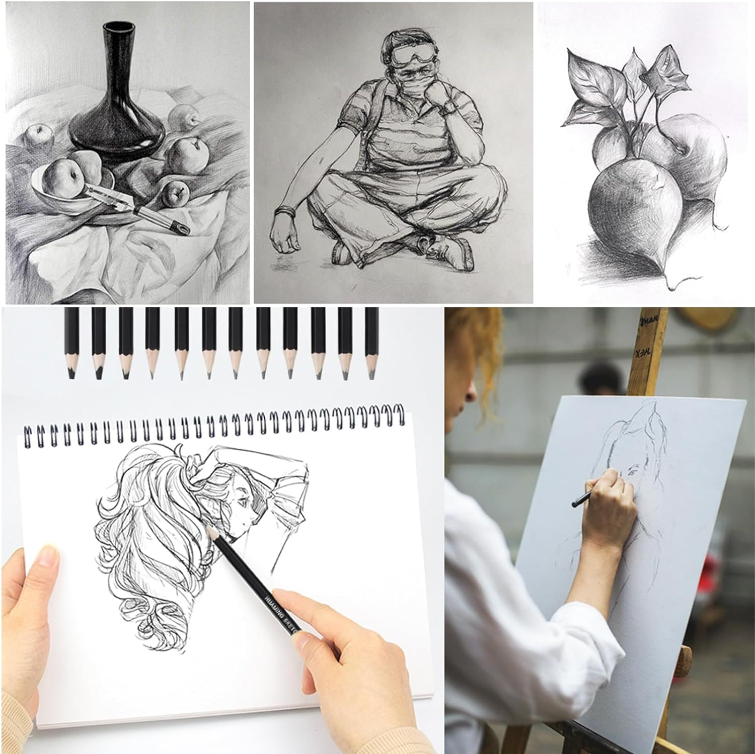 MAIHUO 12 Pcs Graphite Pencils Set,Drawing Sketch Pencil Set,Art Set for Adults,Beginner,Profession Sketch Pen,8B,7B,6B,5B,4B,3B,2B,B,Hb,F,H,2H - Blackblack image number 4