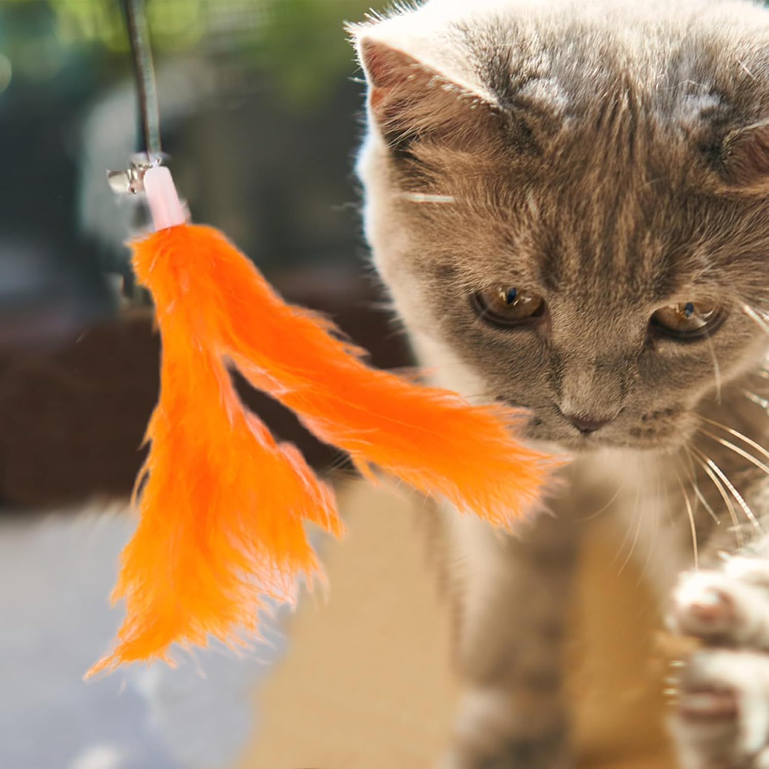 CAPASTEC 2Pcs Feather Cat Stick Replacement for Pet Interaction Orange White image number 5