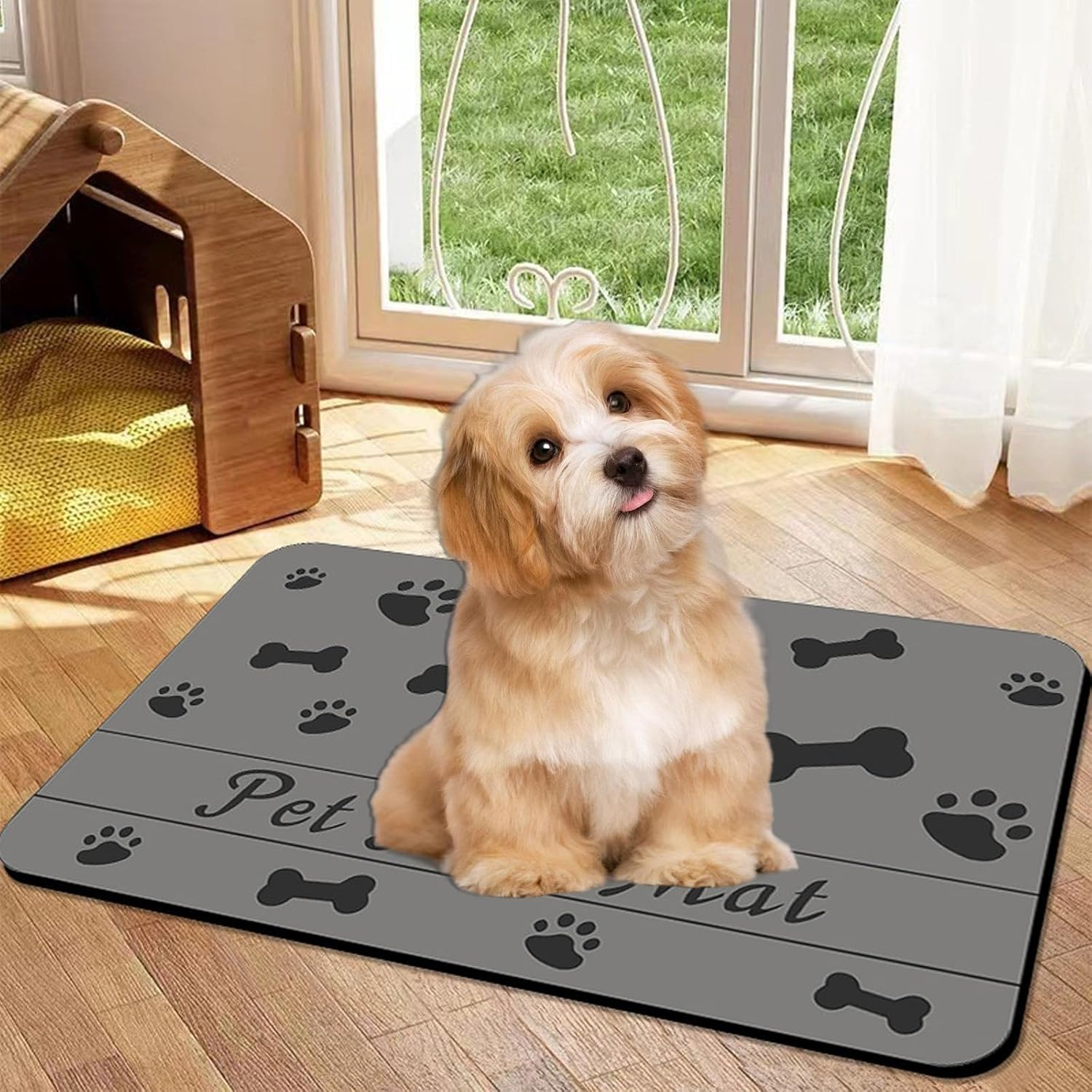 KASESSS Feeding Mat for Dogs, Cats, 30 X 50 Cm and Licking Mat Set, Absorbent Feeding Bowl Mat, Non-Slip Bowl Mat, Dogs, Cats, Quick-Drying Mat, Dog Bowl, Grey, Dog Accessories image number 2