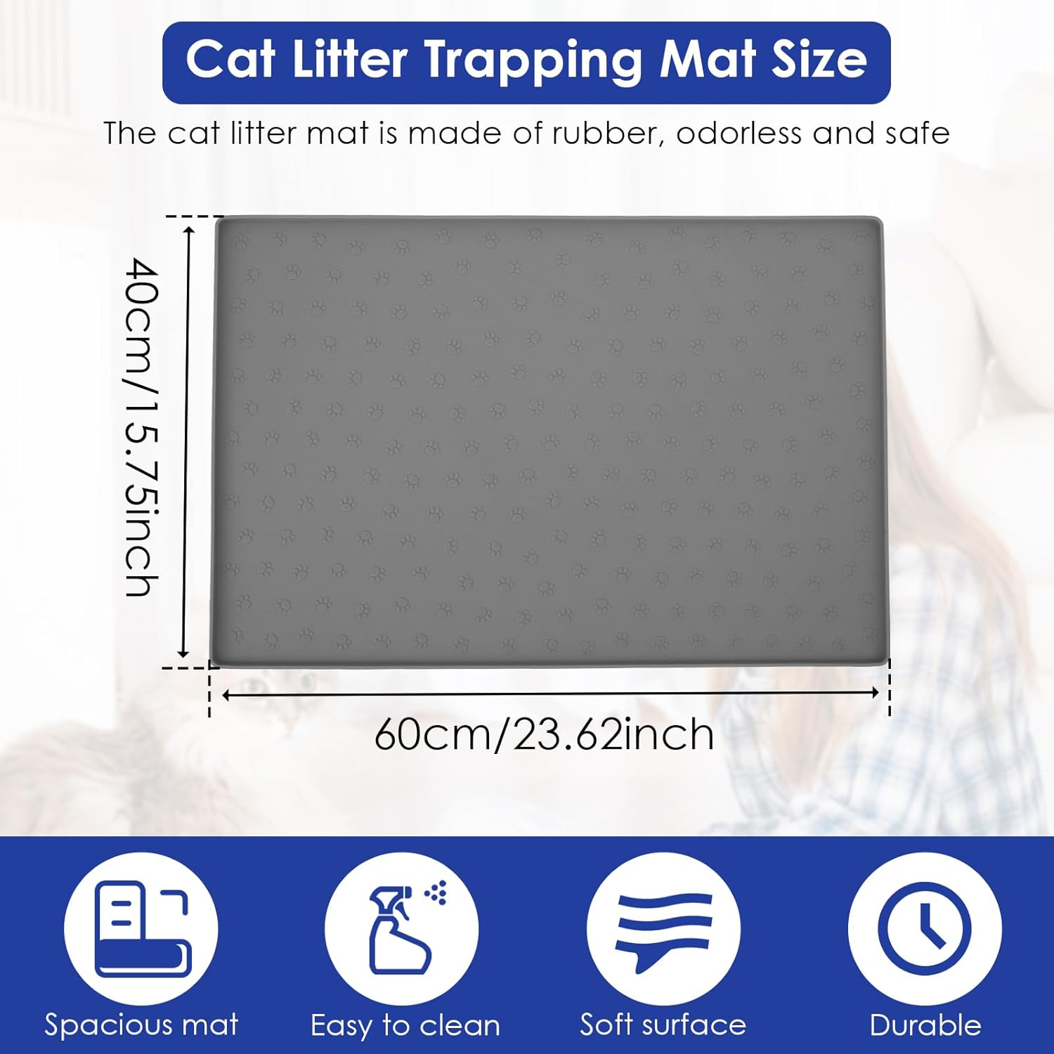 Silicone Cat Litter Mat, Waterproof Cat Litter Box Mat for Floor, Easy to Clean Litter Trapping Mat, Non-Slip Cat Litter Catcher Mat, Silicone Cat Supplies & Accessories for Indoor Cats (L) image number 2
