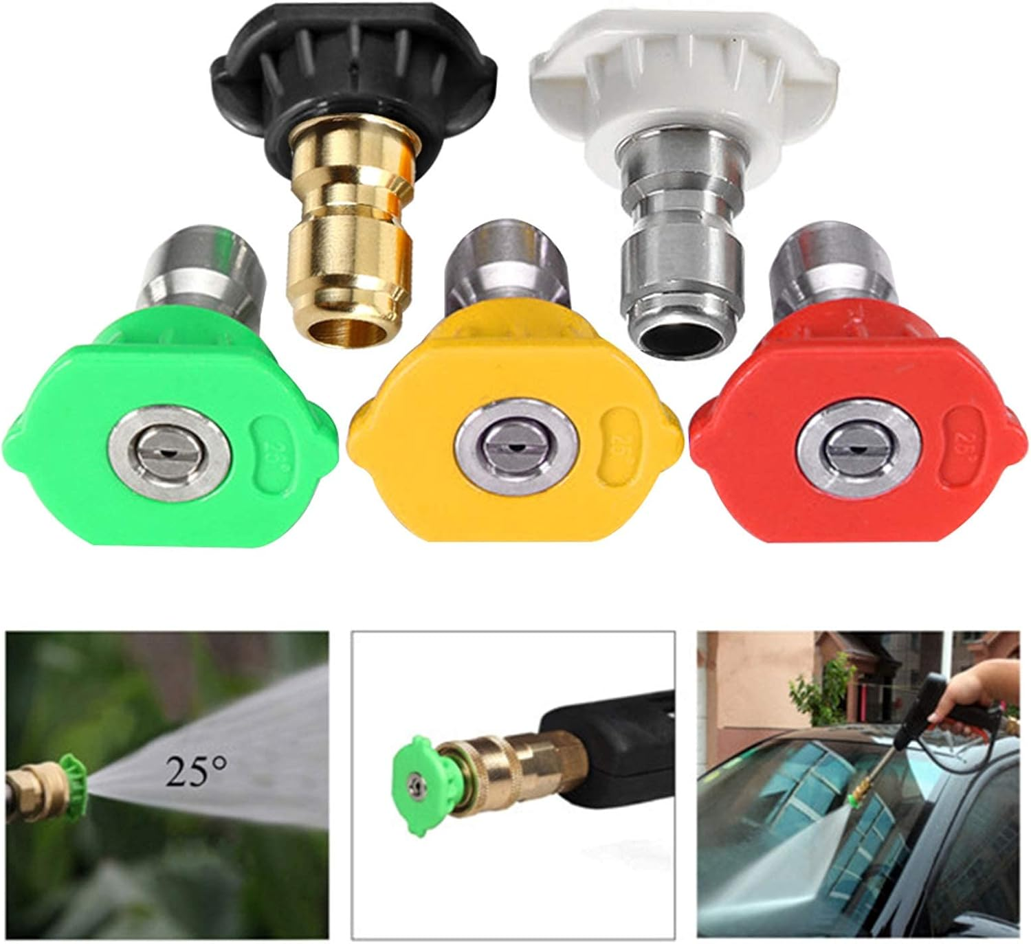 Pressure Washer Tips Power Washer Soap Nozzle Tips Multiple Degrees 1/4 Quick Connect Design up to 4,500 PSI 2.5 Gpm(5-Pack) image number 6