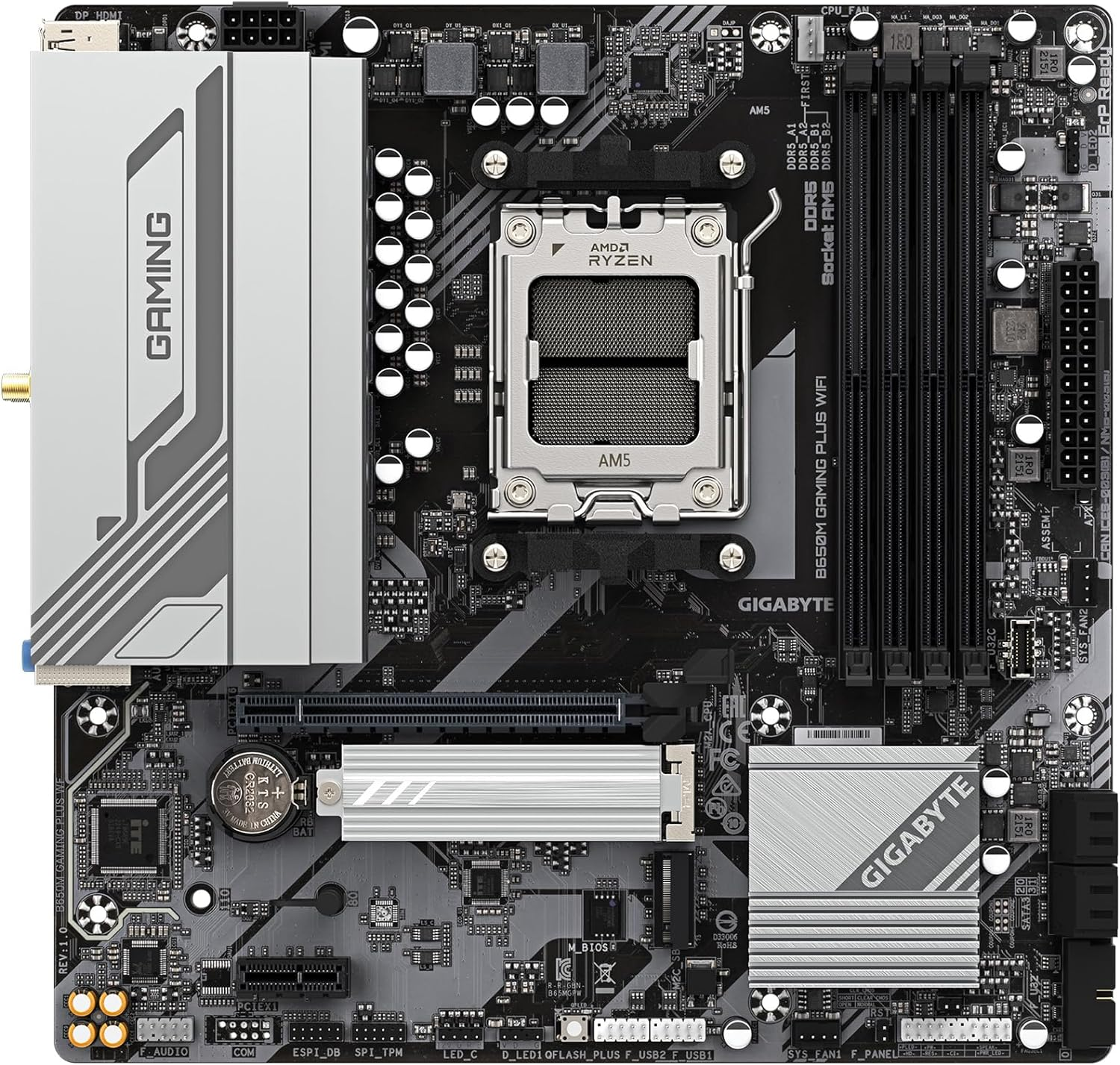 GIGABYTE B650M Gaming plus Wifi AM5 LGA 1718 AMD B650 M-ATX, DDR5, Pcie 4.0 M.2, Pcie 4.0, USB 3.2 Gen 1 Type-C, Wi-Fi 6E, 2.5Gbe LAN image number 2