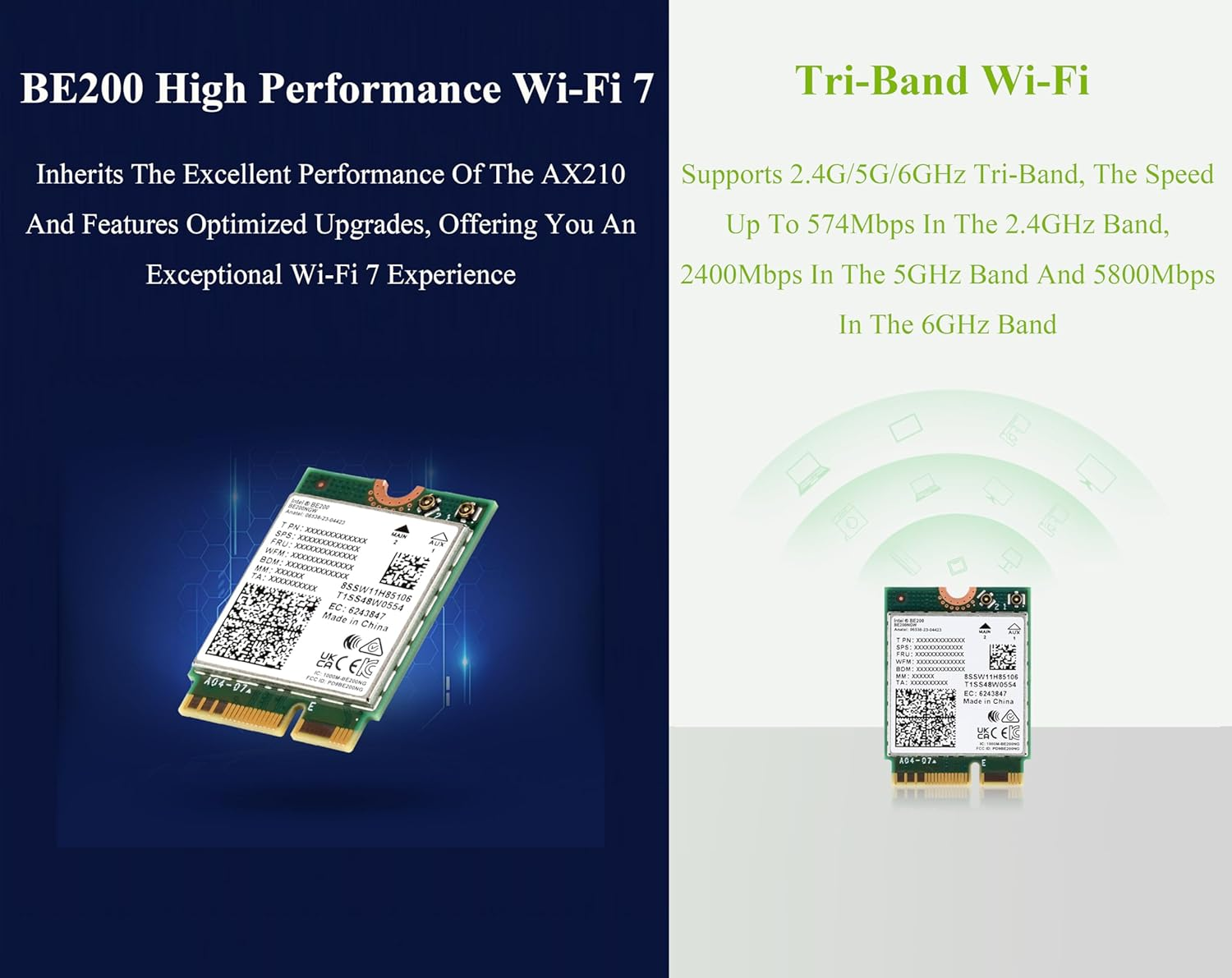 Wifi 7 Wireless Card Wireless BE200 NIC Gigabit Tri-Band Wi-Fi 7 2.4G/5G/6Ghz 5800Mbps M.2/NGFF, IEEE 802.11A/B/G/N/Ac/Be/Ax Standard, Bluetooth 5.4, Support Linux, Windows 10/11, Etc. image number 3