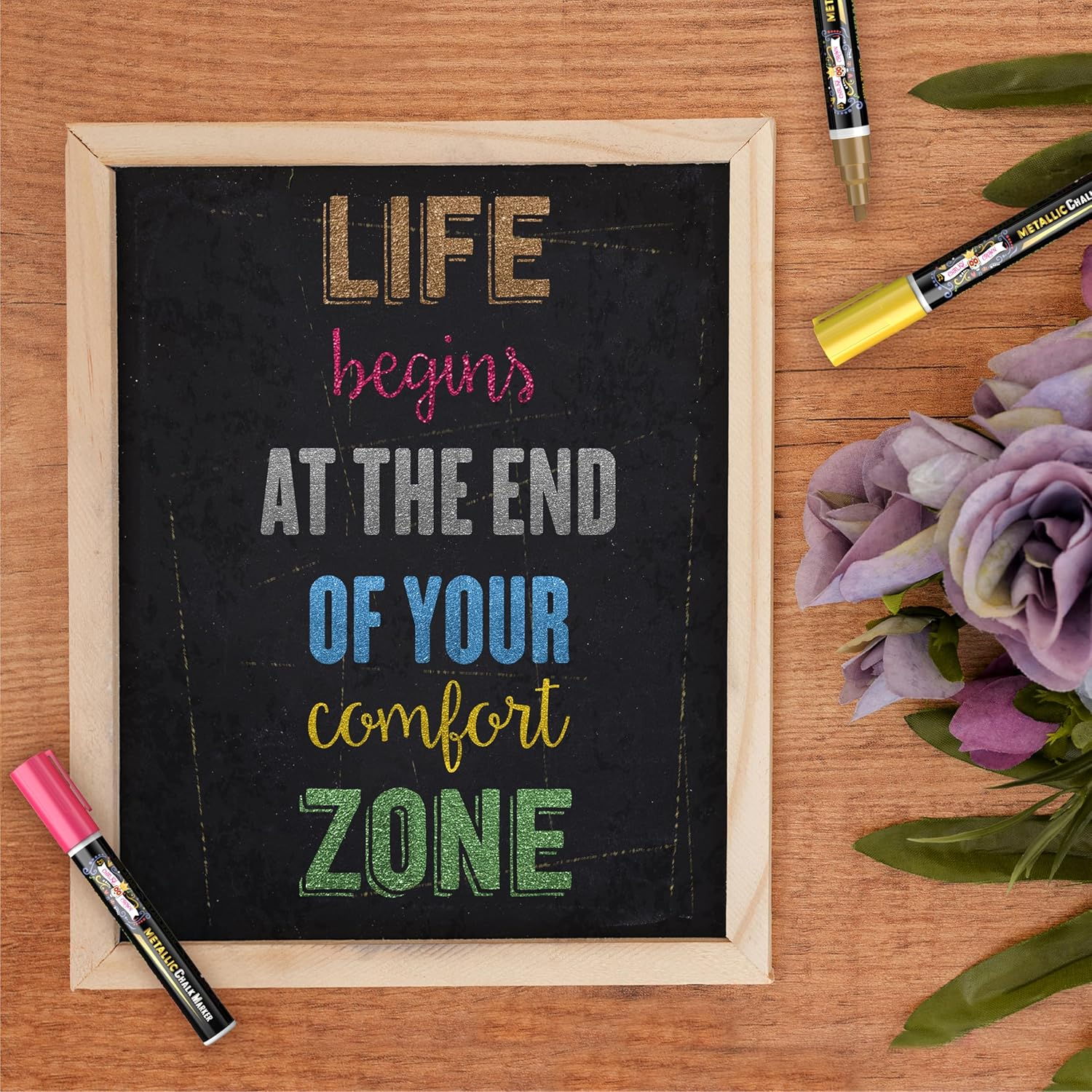 CHALKY CROWN Metallic Liquid Chalk Markers for Blackboard - Drawing Markers with Reversible Bullet and Chisel Tips - Dust Free Charlkboard Markers - Chalk Pens Mirror Pens (8 Pack) image number 3