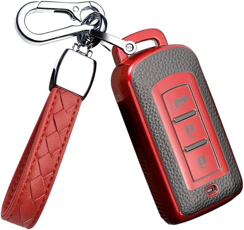 HIBEYO TPU Car Key Fob Cover with Keychain Fits for Mitsubishi