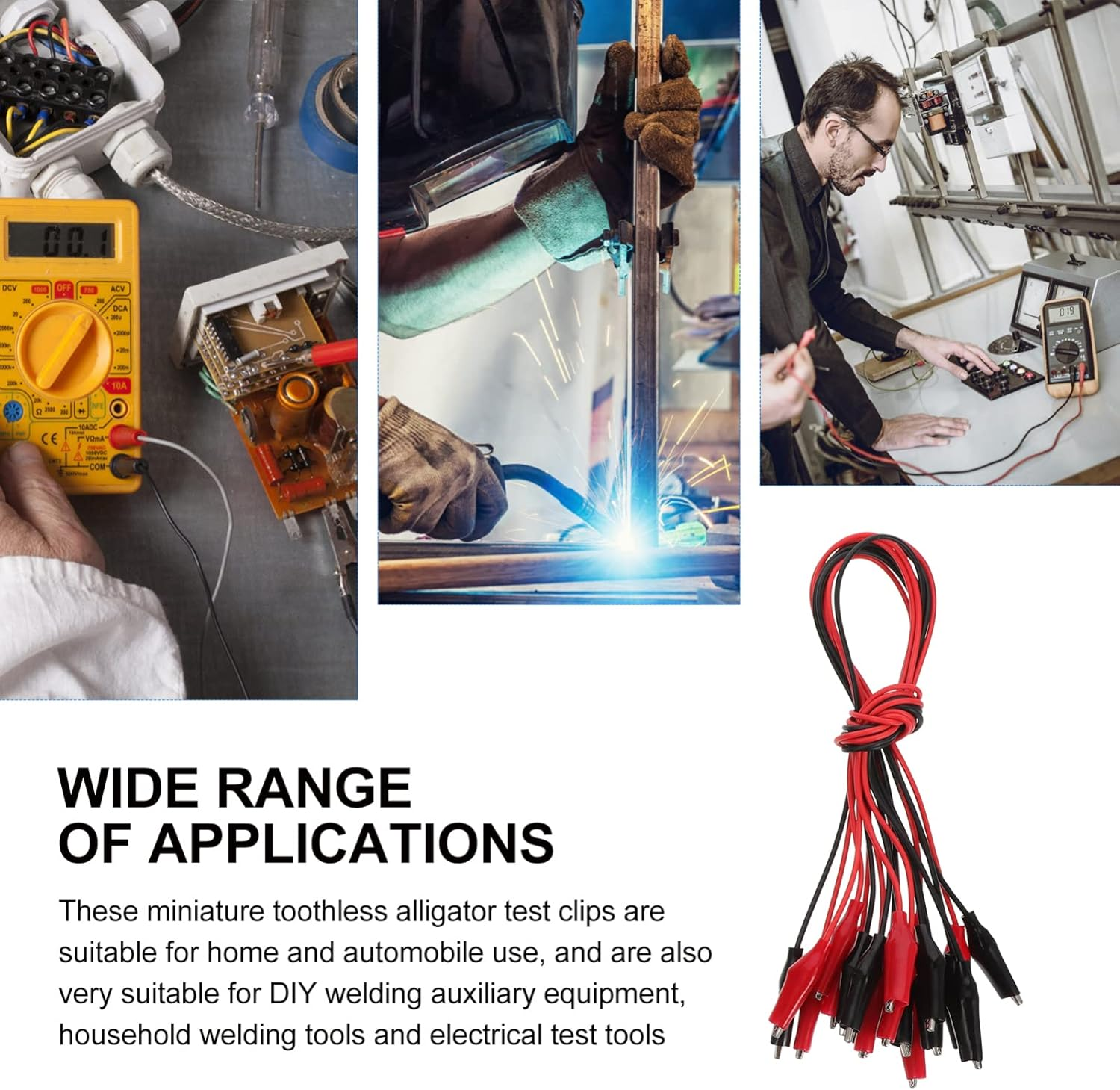 POPETPOP Alligator Clips Crocodile Test Leads: 30Pcs Dual Ended Wire Cable Balck Red with Insulators Clips Test Flexible Copper Cable for Electrical Testing 15. 72 Inches