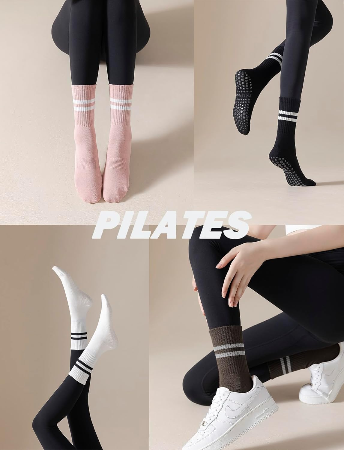 Rolxmed Grip Socks Non Slip Breathable for Pilates Yoga Gym Hospital Floor anti Slip Women and Men (Multi-Packs, Size7-11) image number 2