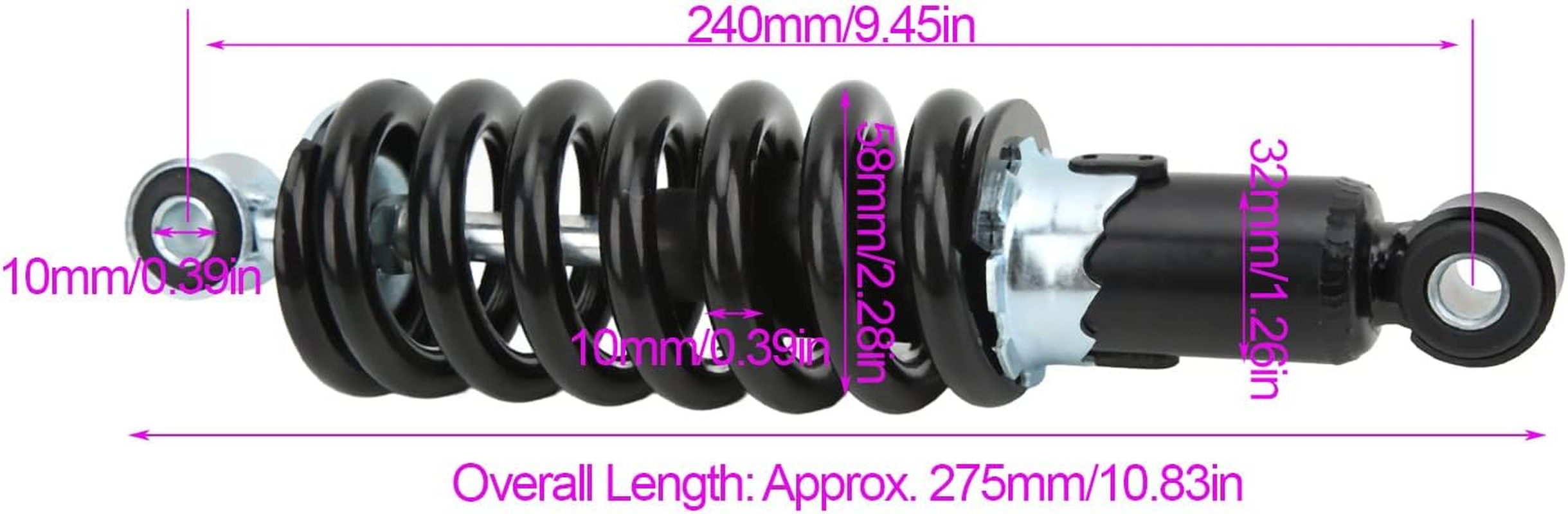 240Mm Motorcycle for Bikes, Atvs, Karts, Scooters &ndash; 325Mm Replacement Suspension Damper with Spring Design image number 5