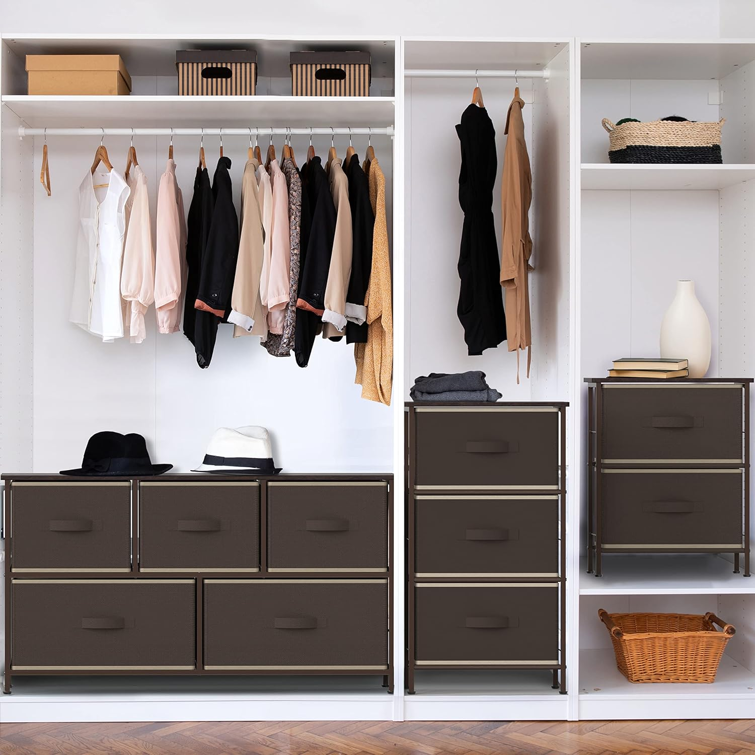 Simple Houseware 2 Tier Night Stands Dresser for Bedroom Organizer Drawer Storage Tower, Brown - Brown image number 5