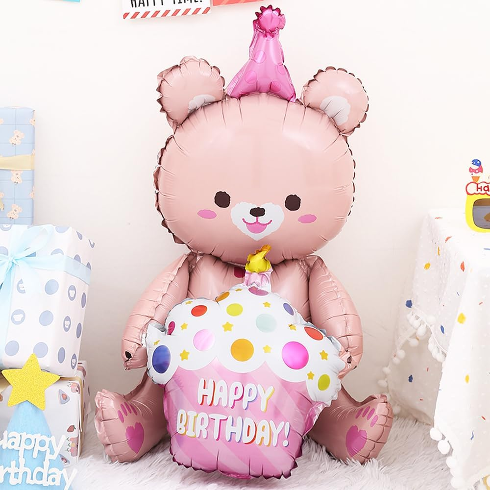 Weenkeey 1St Bear Birthday Balloons Giant 4D Bear Aluminum Foil Balloon Number 1 Mylar Balloon Bear Hug Cake Balloon for Bear Theme Party Supplies Girls Birthday Baby Shower D&eacute;cor image number 5