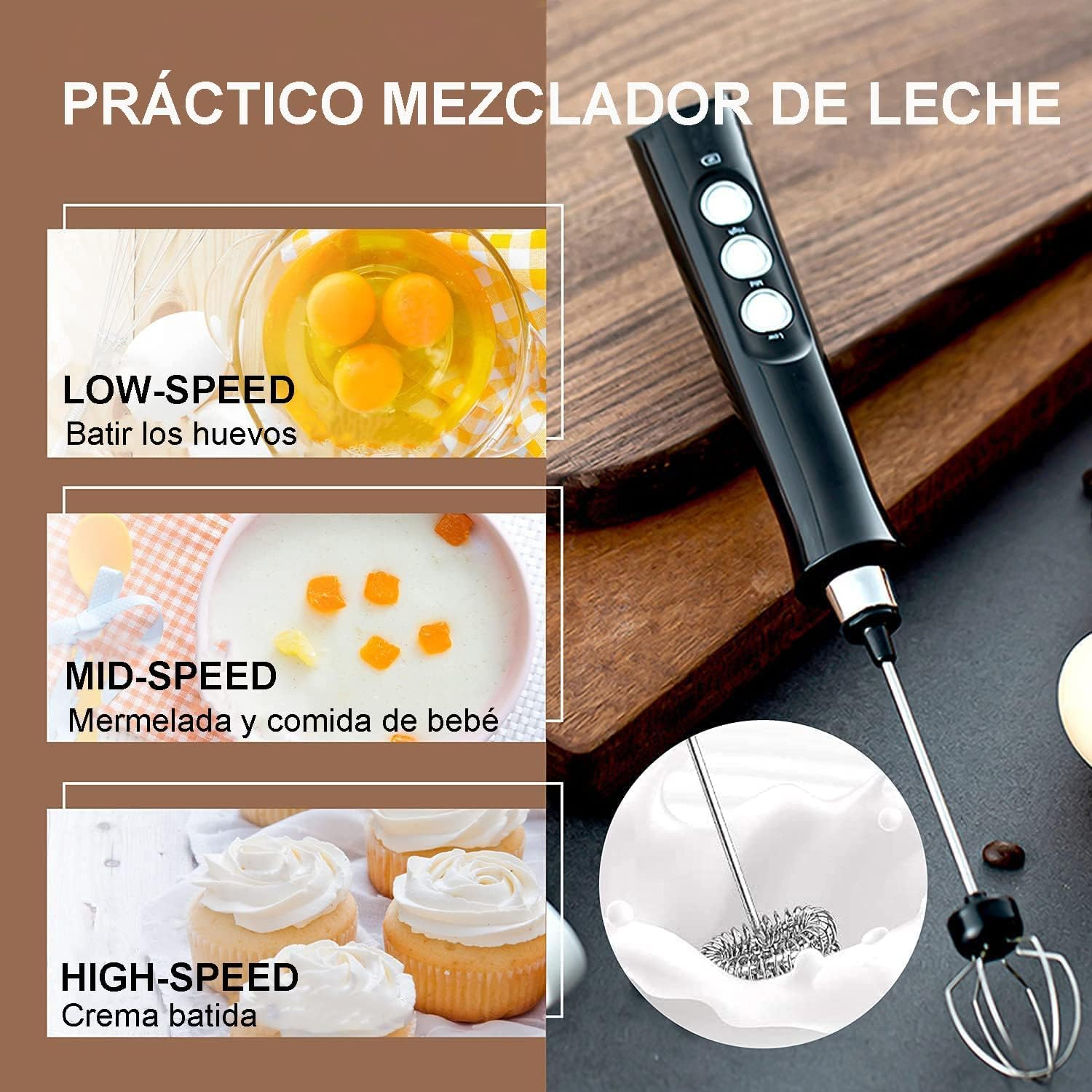 Milk Frother Handheld, USB Handheld Coffee Frother Rechargeable Electric Whisk Foam Maker with 3 Heads, 3 Gear Adjustable Speeds Mini Milk Foamer for Latte, Cappuccino, Coffee, Hot Chocolate, Matcha image number 4