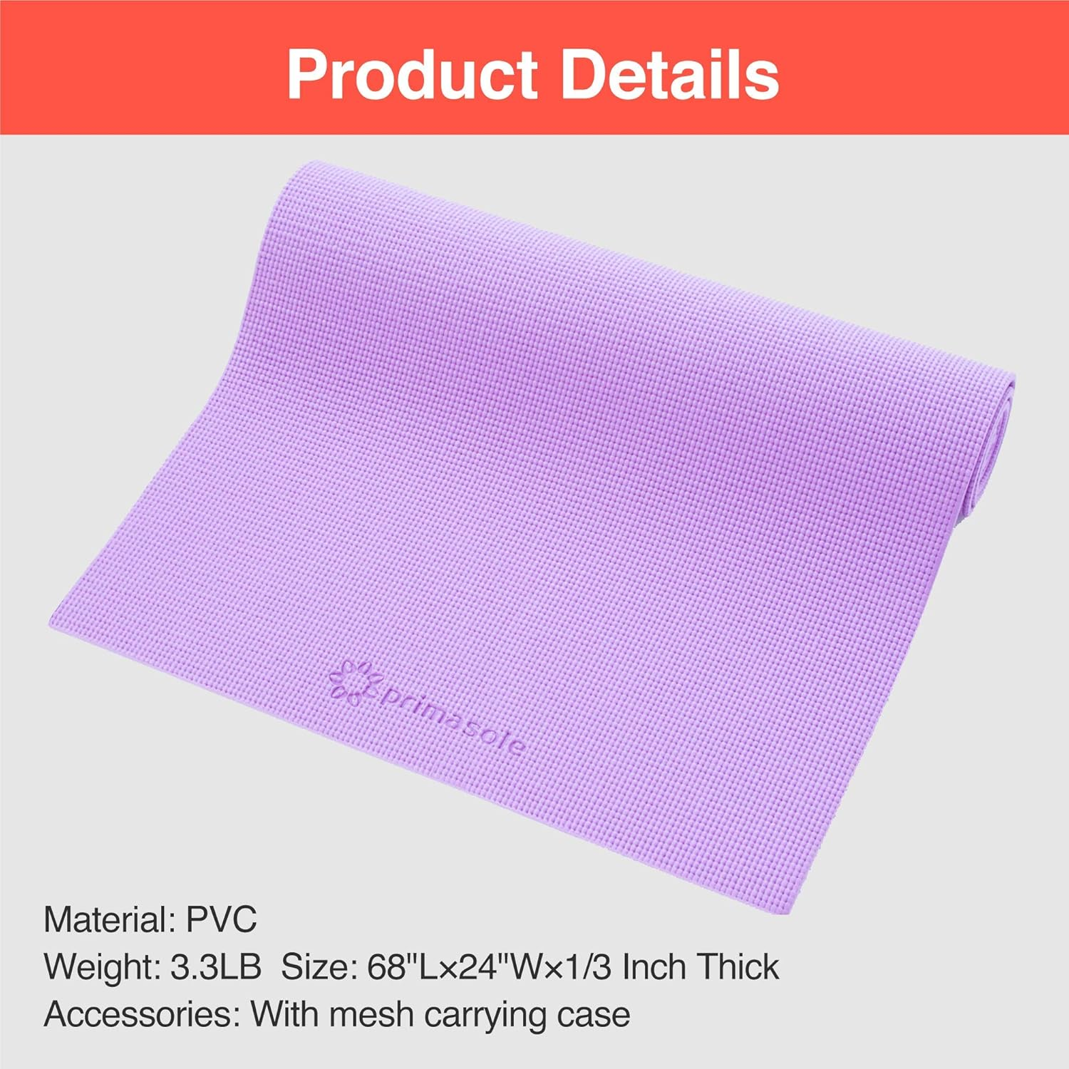 Primasole 1/3 Thick Yoga Mat with Carry Strap. Exercise Mat for Yoga, Pilates, Fitness and Floor Workout at Home and Gym - Quartz Purple image number 3