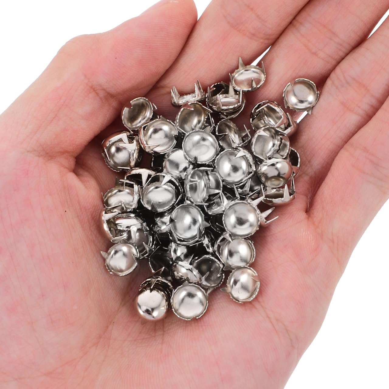 Homoyoyo 100Pcs Silver round Dome Studs Claw Rivets for DIY Craft Dressmaking Suitcase Accessories Easy Installation No Tools Required for Clothing Bags Shoes