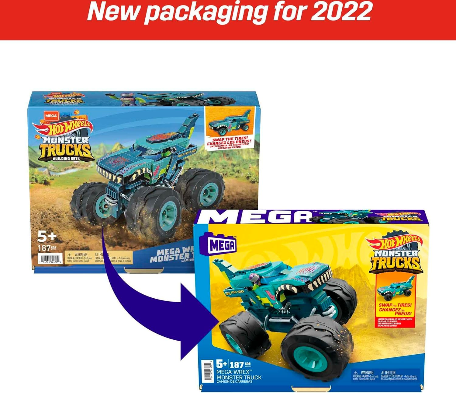 ​Mega Hot Wheels Mega Wrex Monster Truck Building Set with 187 Pieces with Micro Figure Driver Figure image number 1