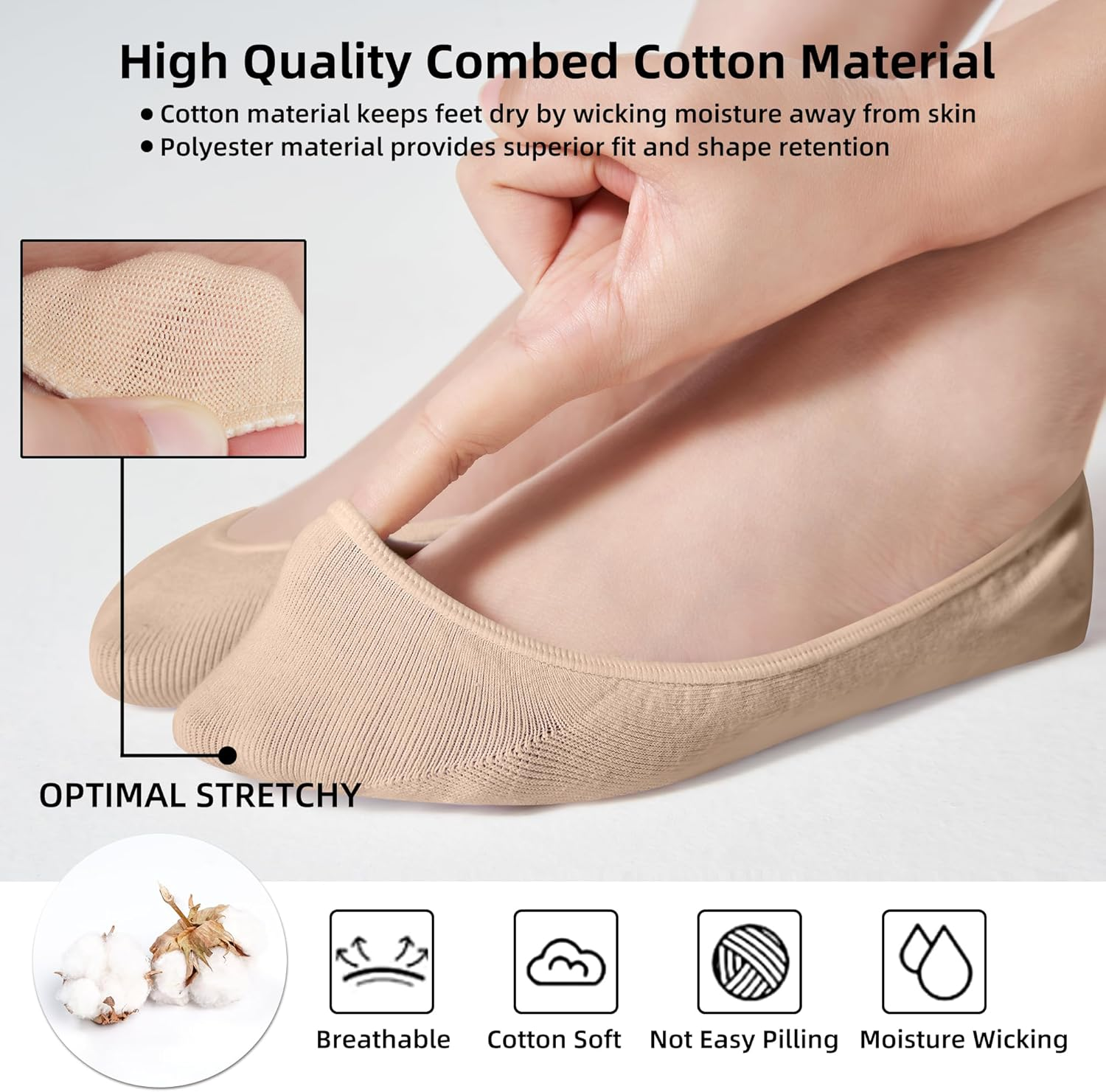 6 Pairs No Show Socks Womens, Ultra Low Cut Liner Non Slip Footies Socks for Flats Invisible Boat Shoe Size 5-9/9-11 image number 6