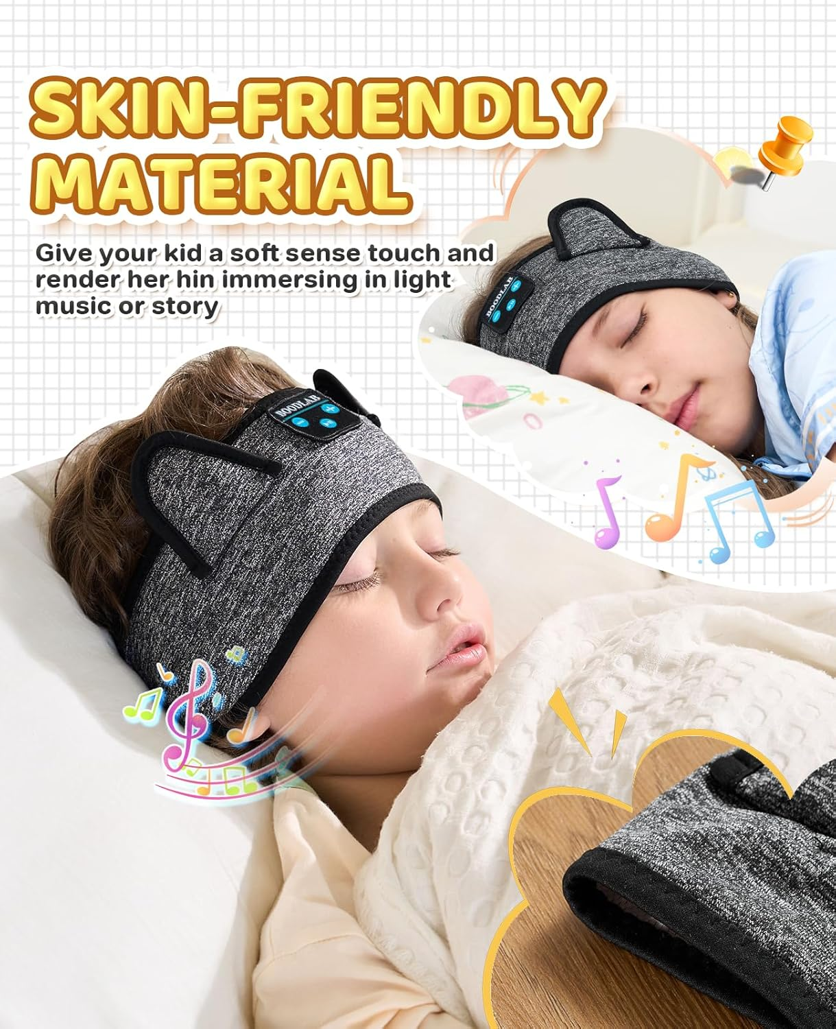 Kids Headband Headphones-Toddler Wireless Bluetooth Headphones with Safe Volume, Wired 3.5Mm Jack, Adjustable Sleep Headband-For School/Airplane Travel/Tablet/Kindle, with Travel Bag - Boys & Girls image number 6