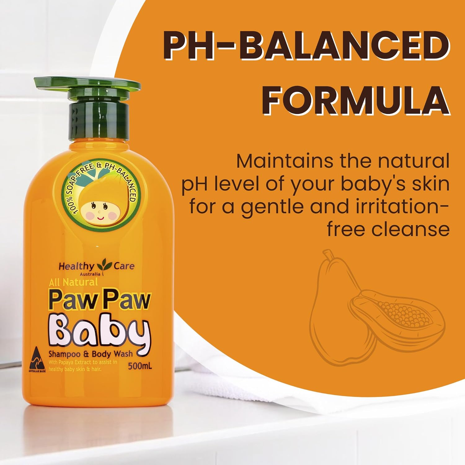 Healthy Care Natural Paw Paw Baby Shampoo & Body Wash - Organic Shampoo for Soft, Healthy Skin & Hair - All Natural Ingredients - 500 Ml image number 5