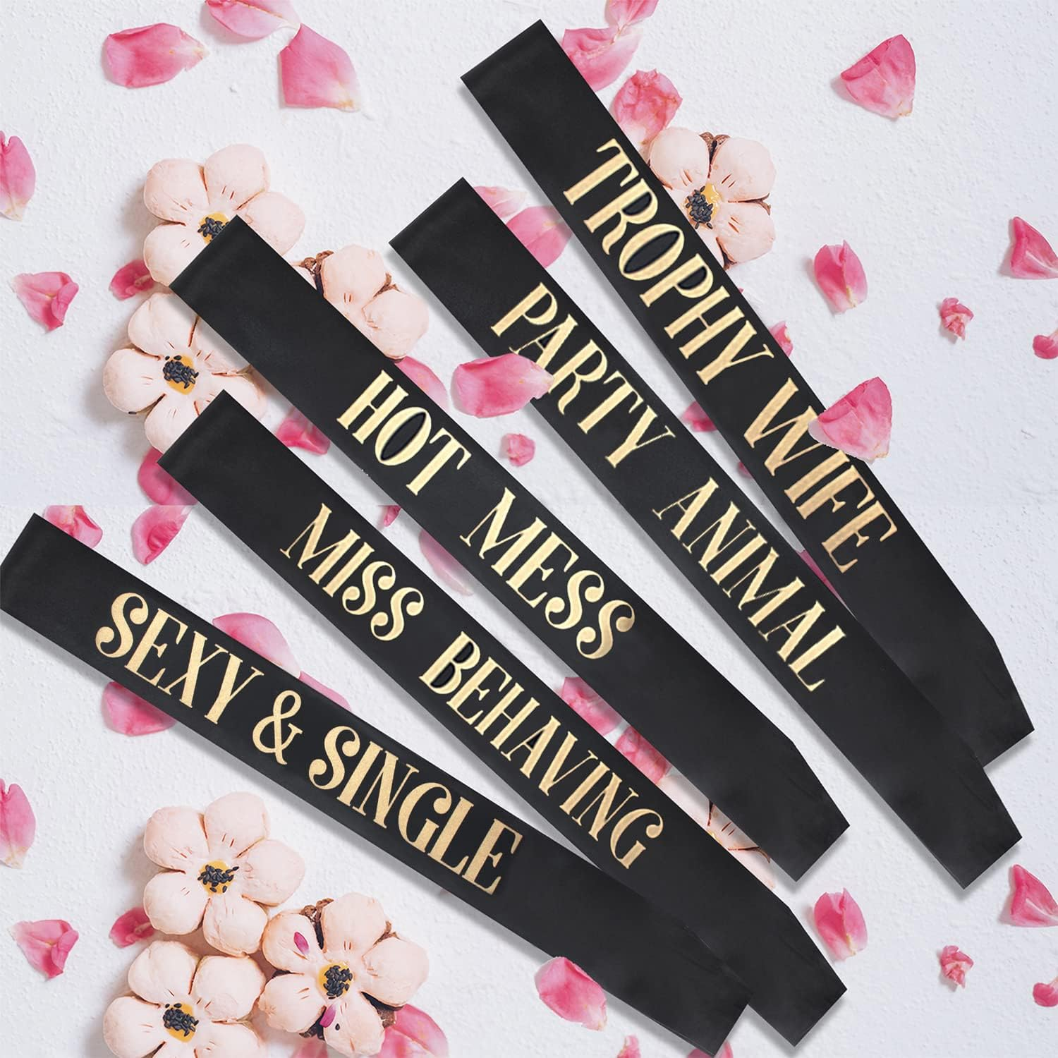 Snsowed 12 Pack- Bachelorette Party Bride to Be Sash- Unique Bride Bridesmaid Sashes for Bachelorette Party (Black, Rose Gold Letters) image number 3