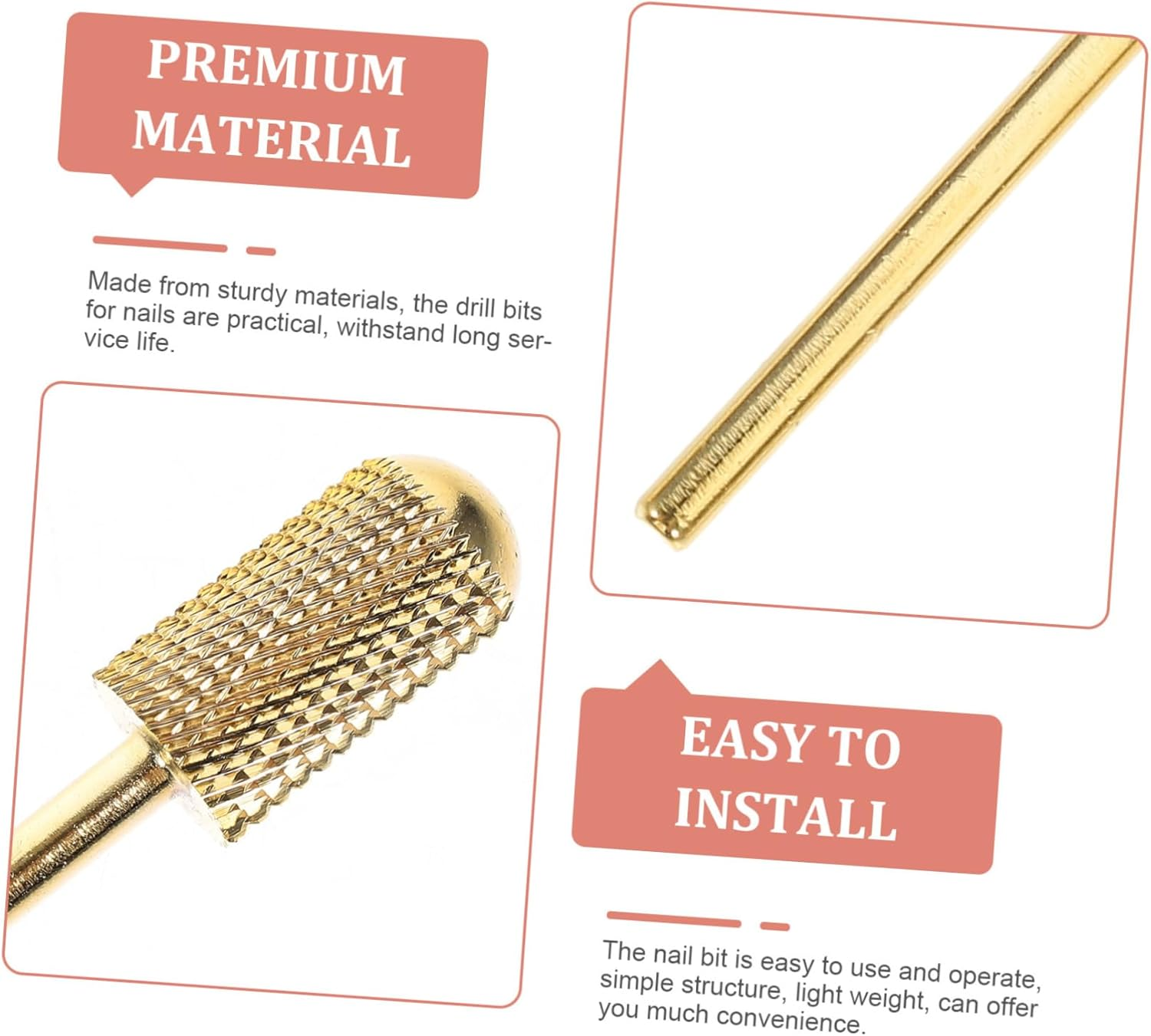 LOORGVEL 3Pcs Gold Tungsten Carbide Nail Drill Bits Set Professional Polishing Tools for Manicure Pedicure Suitable for Acrylic Gel Nails for Home Salon Use image number 2