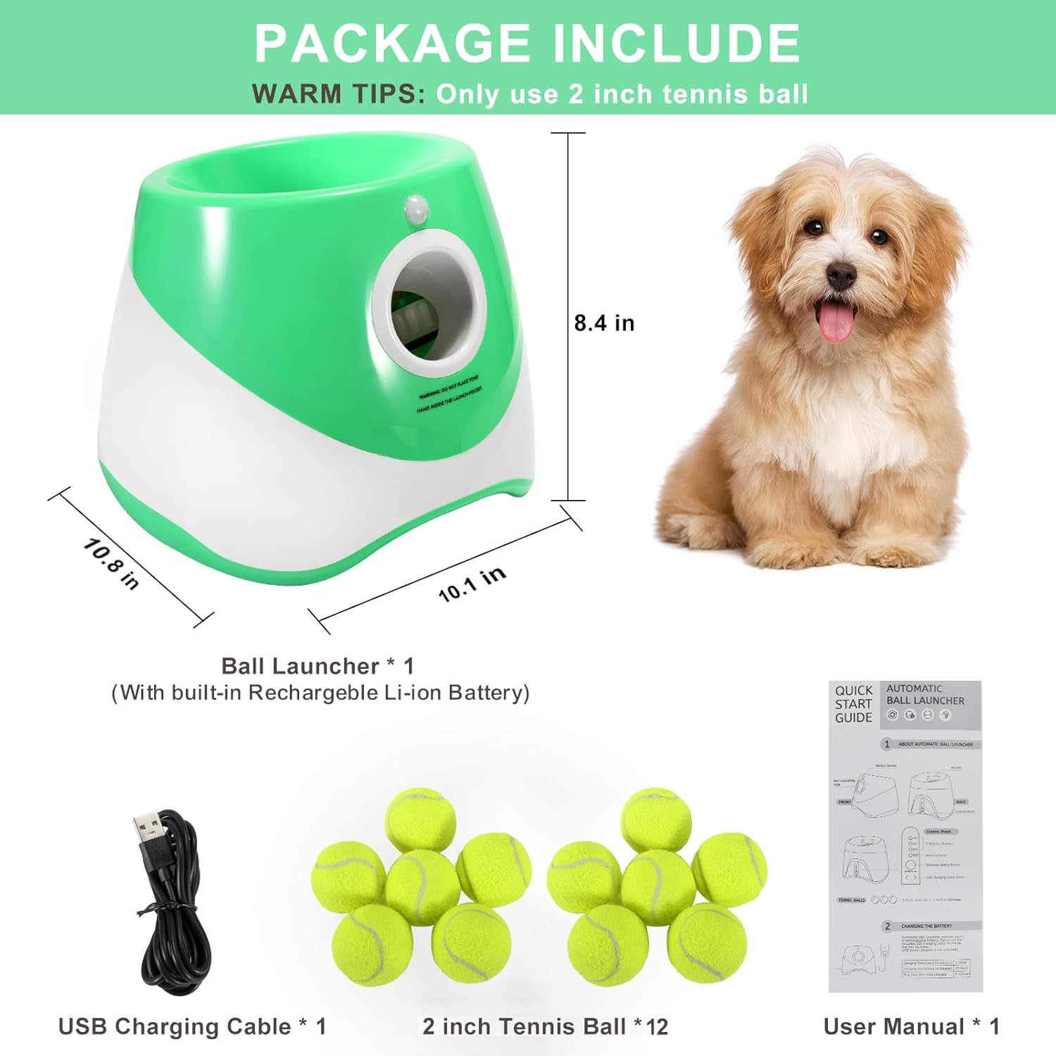 Dog Ball Launcher with 12 Tennis Balls, Automatic Dog Ball Thrower for Indoor Outdoor, 3 Adjustable Distance 10-30 FT, Interactive Dog Toy Ball Fetch Machine for Small & Medium Dogs image number 1